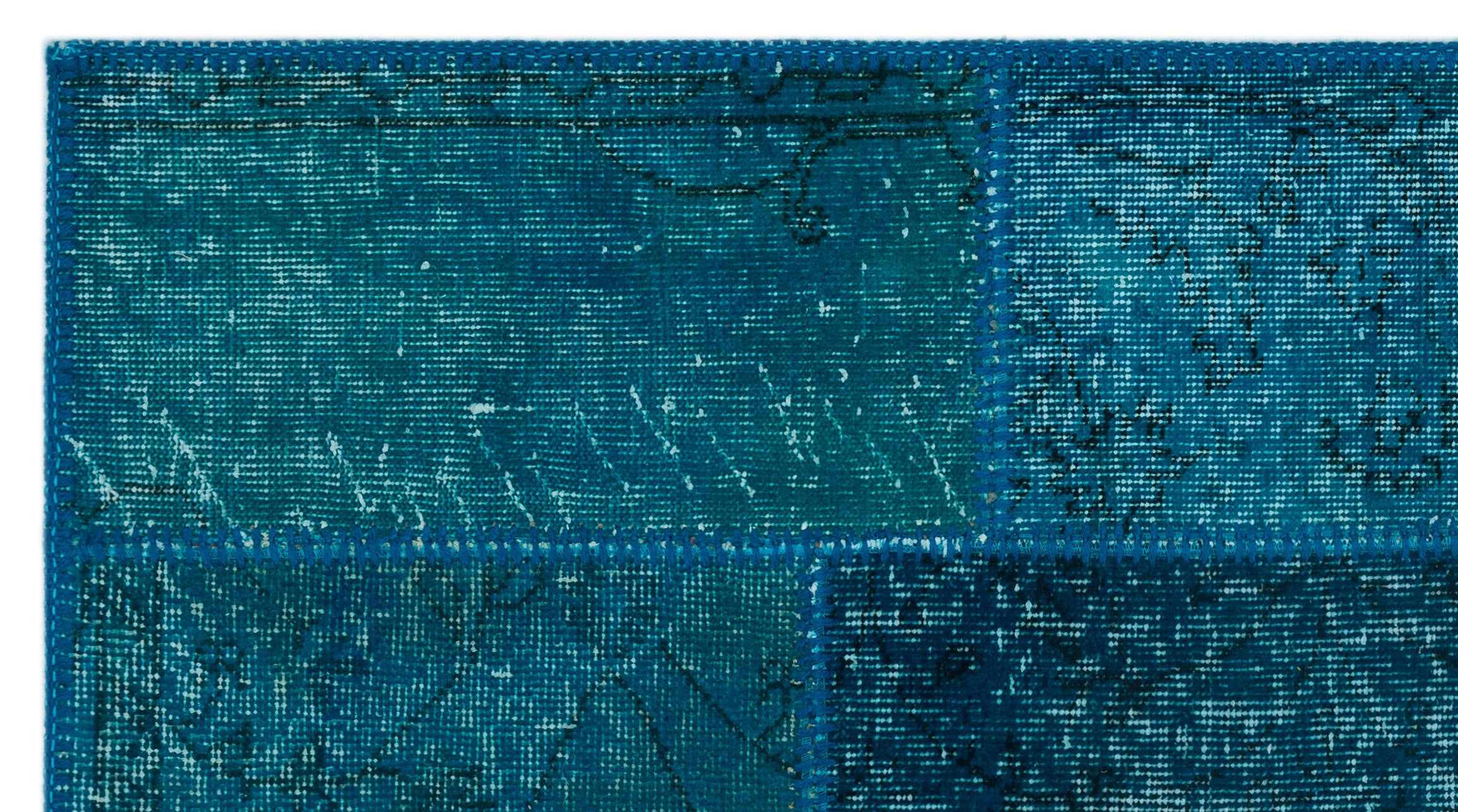 Turquoise  Over Dyed Patchwork Unique Rug 2'7'' x 4'11'' ft 80 x 150 cm