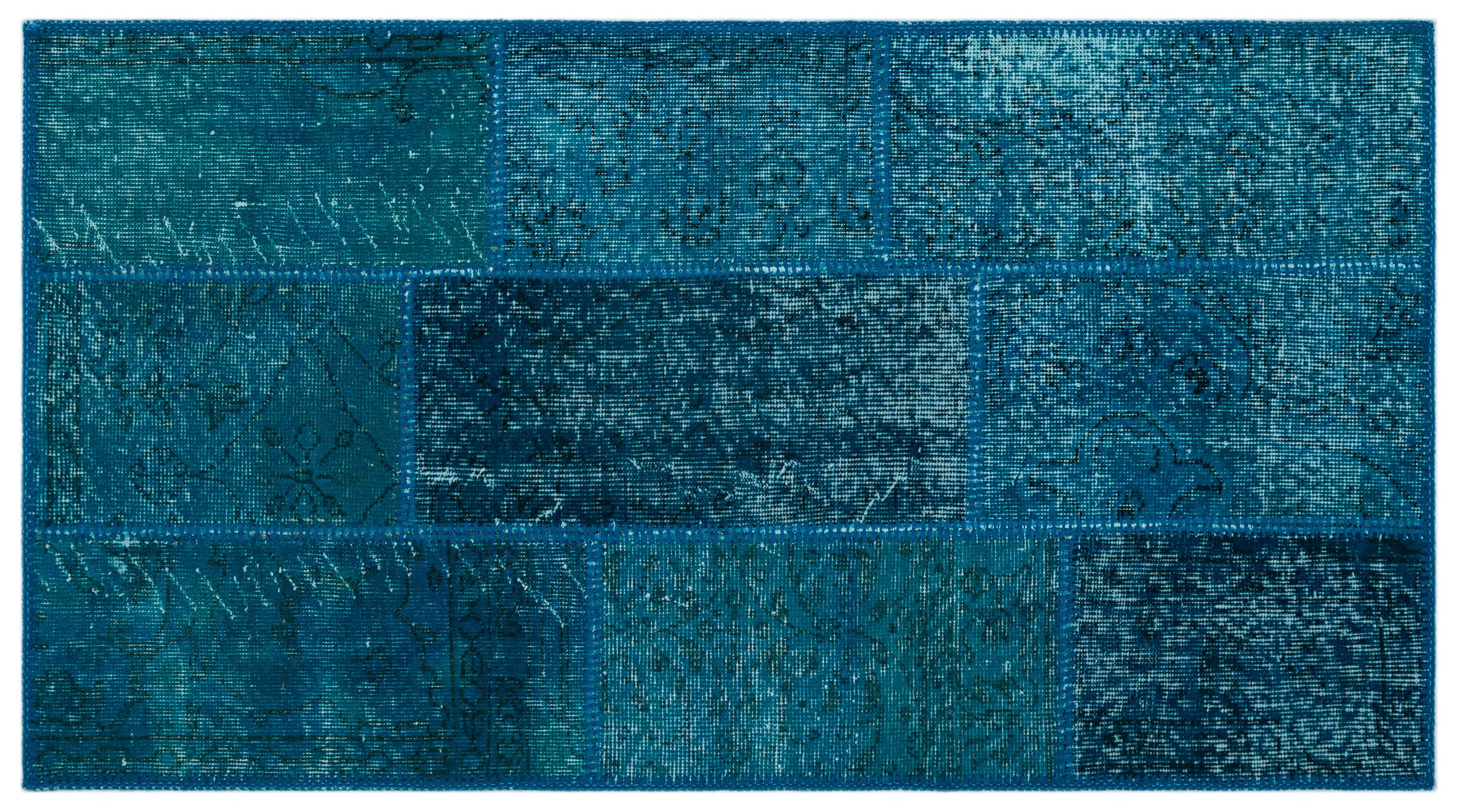 Turquoise  Over Dyed Patchwork Unique Rug 2'7'' x 4'11'' ft 80 x 150 cm