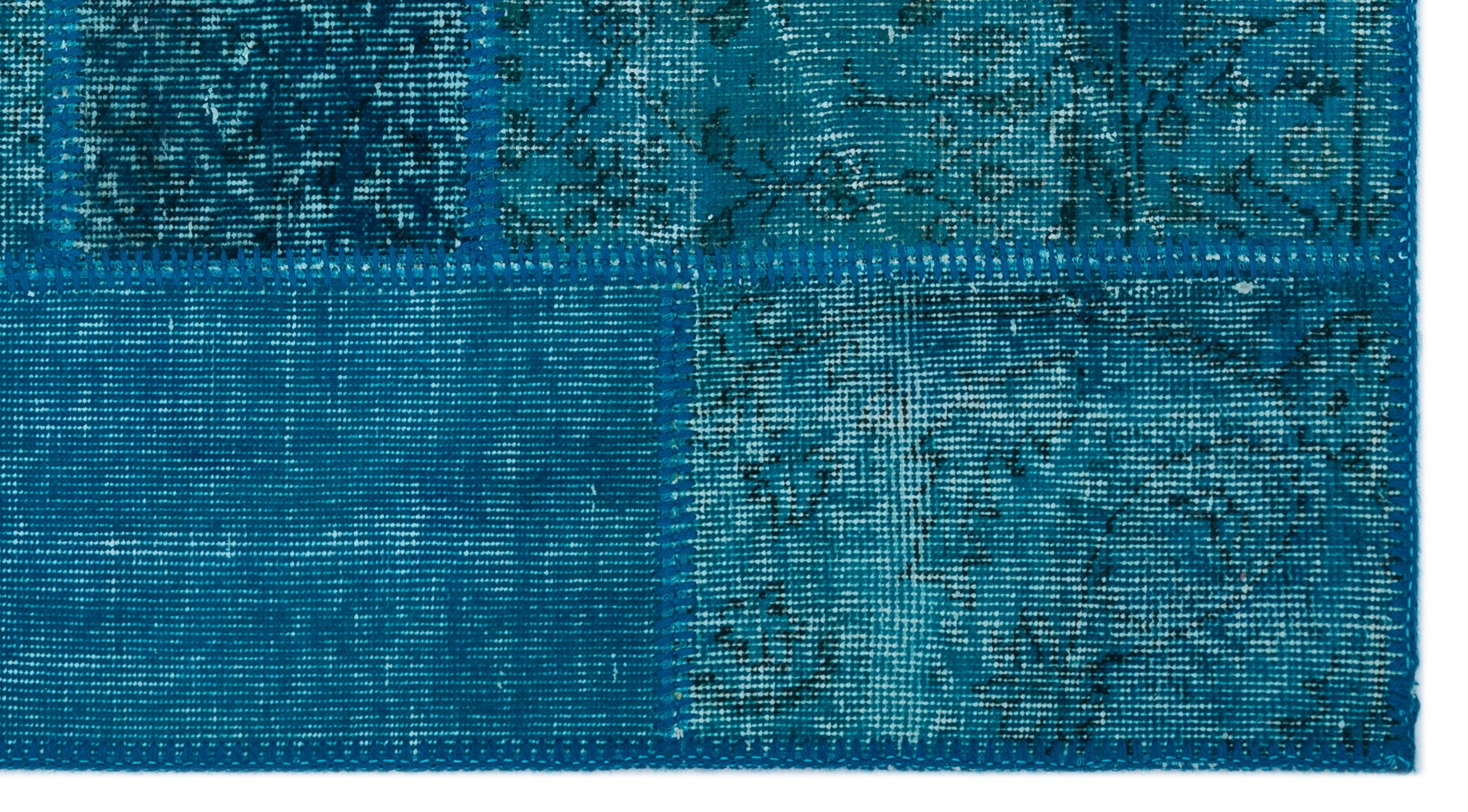 Turquoise  Over Dyed Patchwork Unique Rug 2'7'' x 4'11'' ft 80 x 150 cm