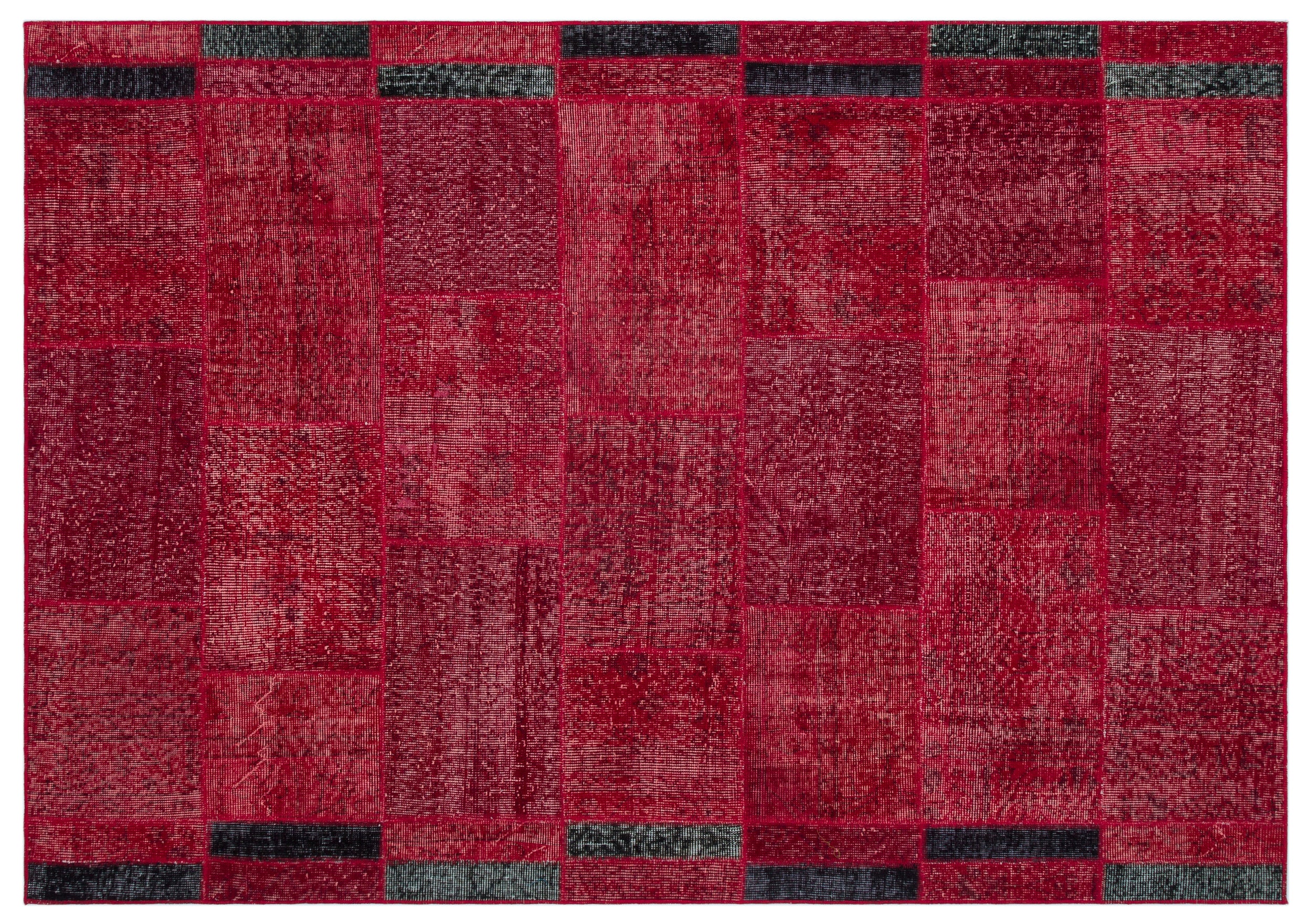 Red Over Dyed Patchwork Unique Rug 5'3'' x 7'7'' ft 160 x 230 cm