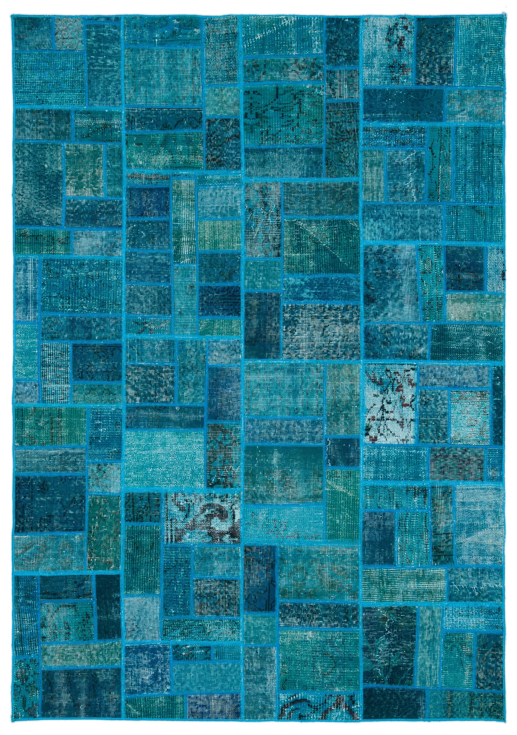 Turquoise  Over Dyed Patchwork Unique Rug 5'3'' x 7'7'' ft 160 x 230 cm