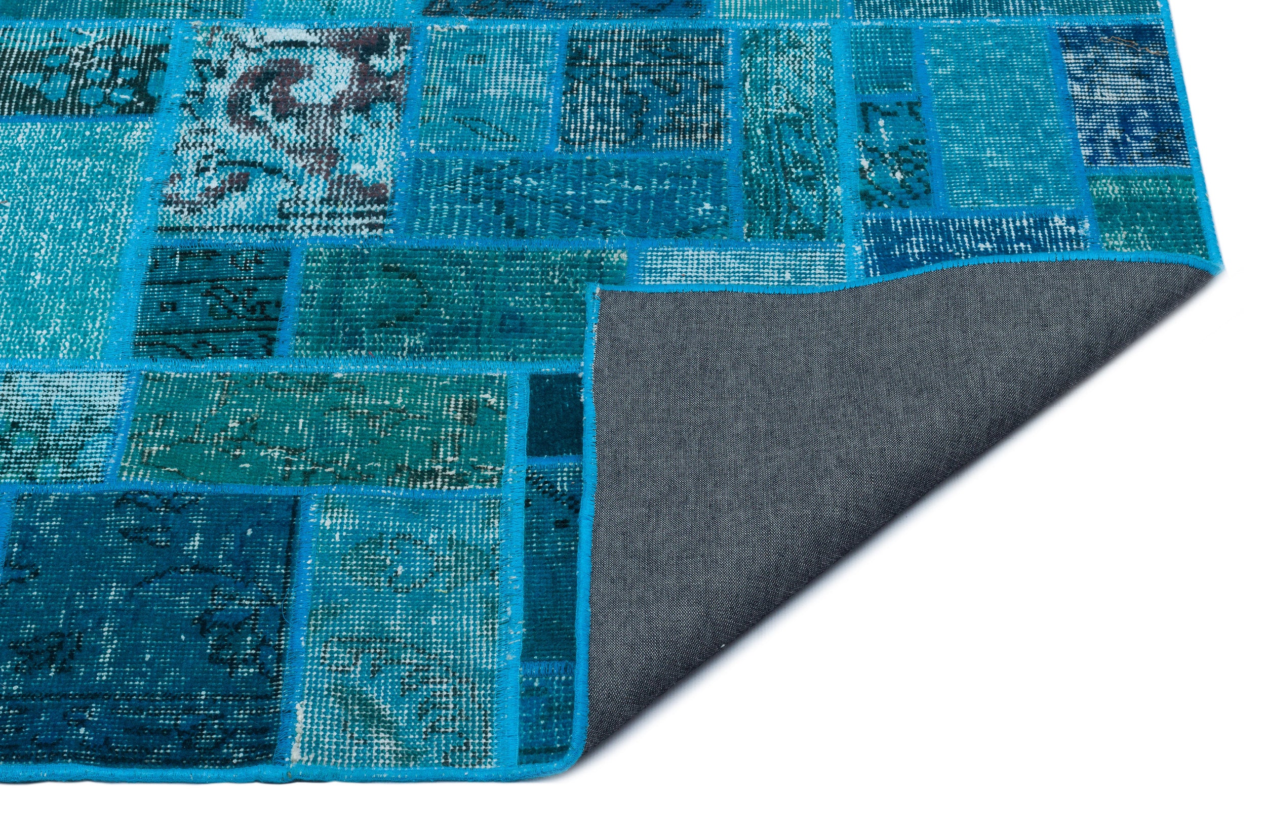 Turquoise  Over Dyed Patchwork Unique Rug 5'3'' x 7'7'' ft 160 x 230 cm