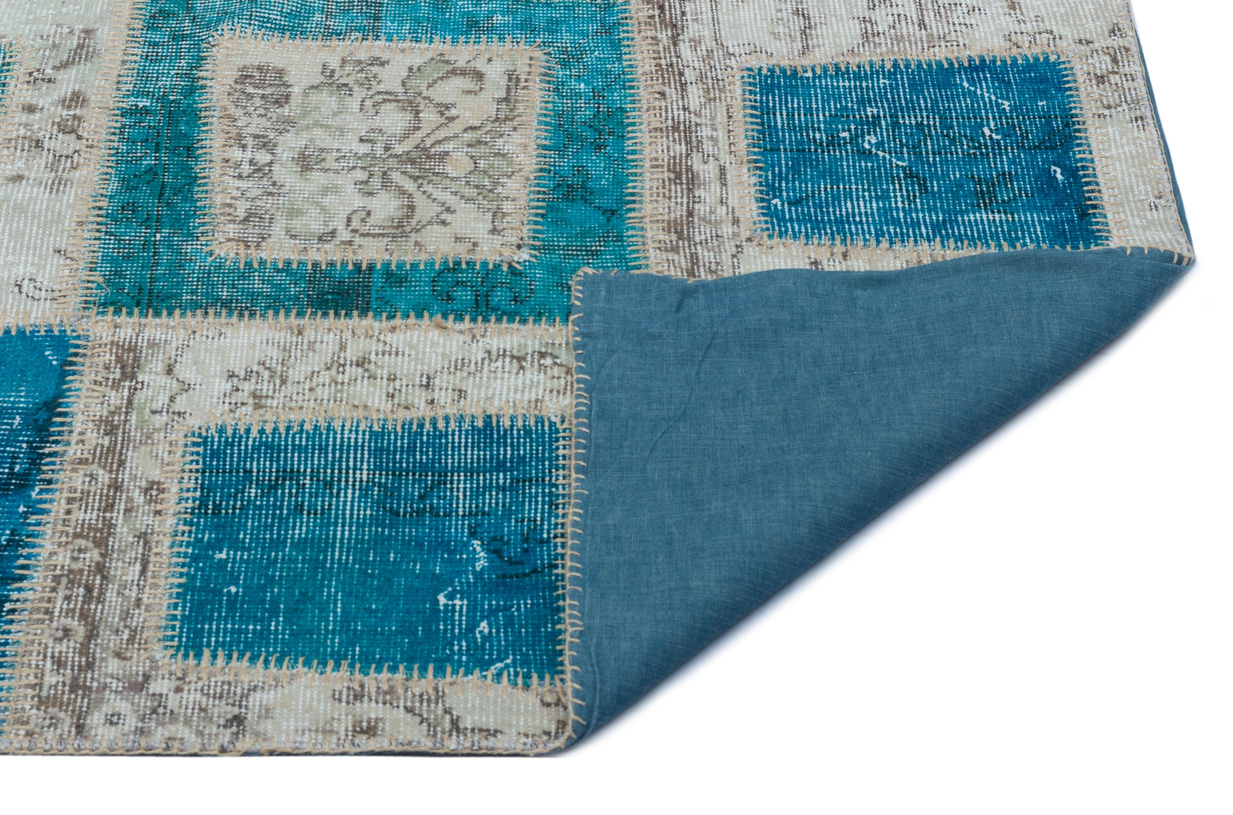Turquoise  Over Dyed Patchwork Unique Rug 5'3'' x 7'10'' ft 160 x 238 cm