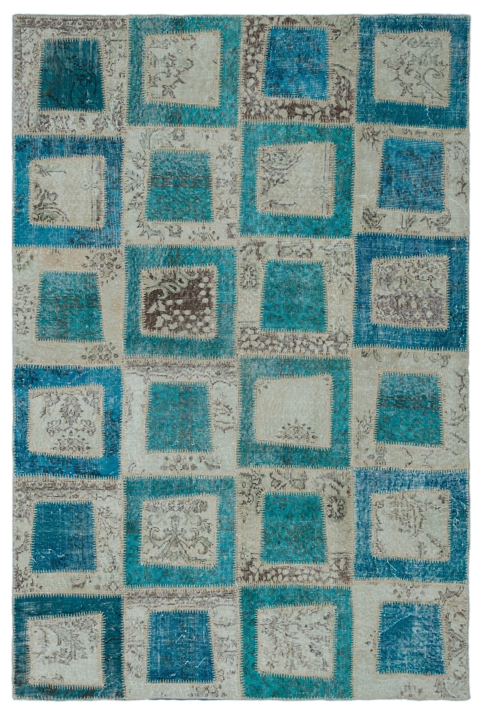 Turquoise  Over Dyed Patchwork Unique Rug 5'3'' x 7'10'' ft 160 x 238 cm