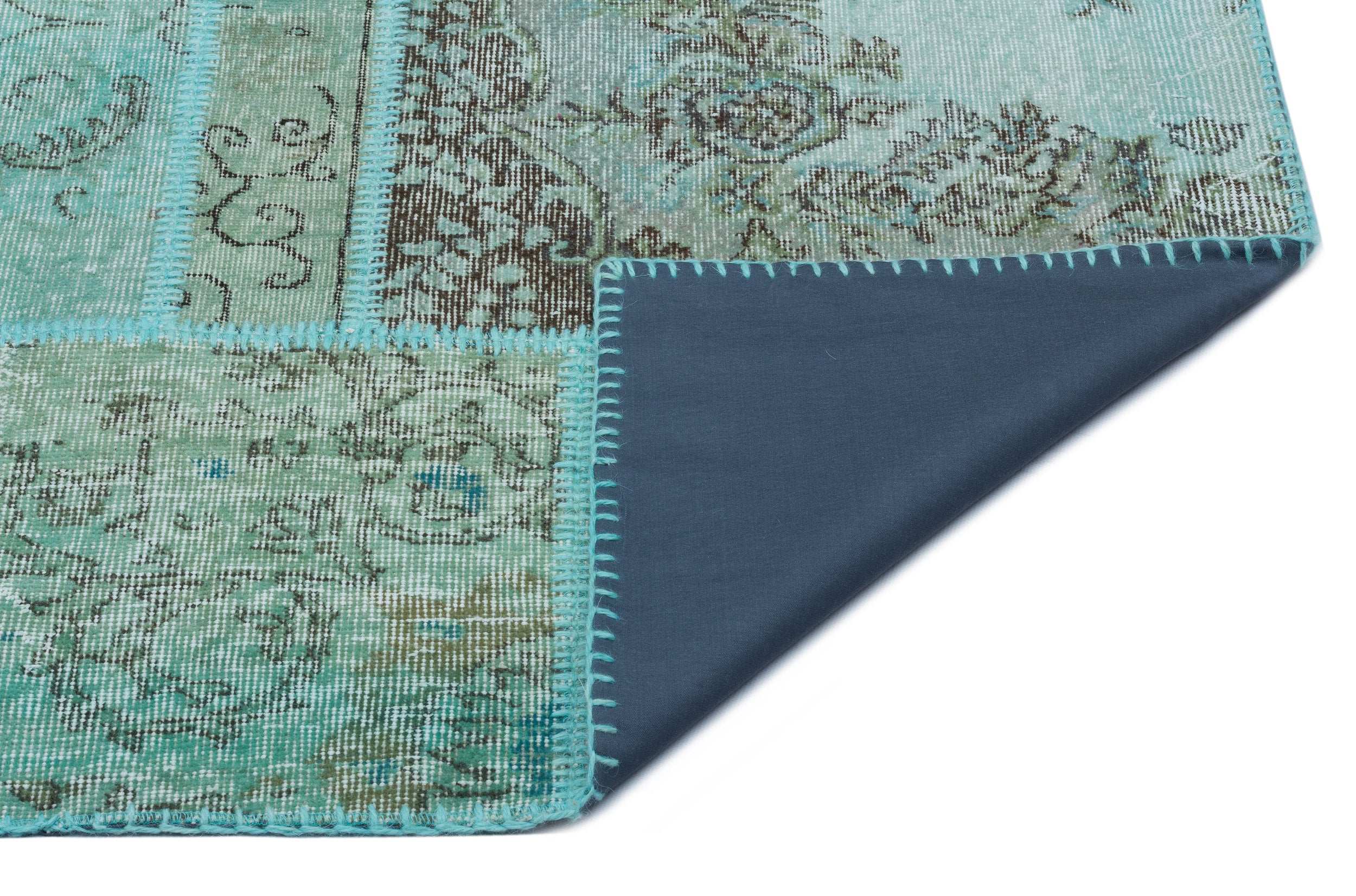 Turquoise  Over Dyed Patchwork Unique Rug 5'3'' x 7'7'' ft 160 x 230 cm