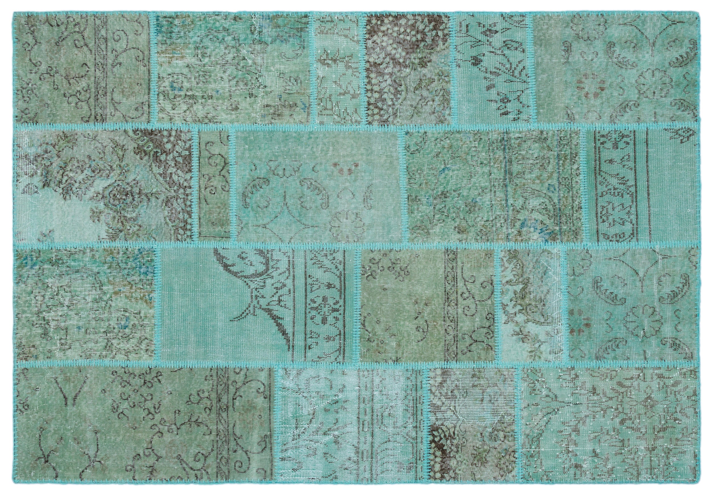 Turquoise  Over Dyed Patchwork Unique Rug 5'3'' x 7'7'' ft 160 x 230 cm