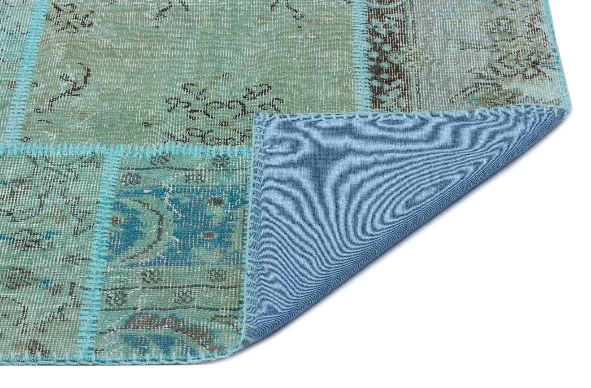 Turquoise  Over Dyed Patchwork Unique Rug 5'3'' x 7'7'' ft 160 x 230 cm