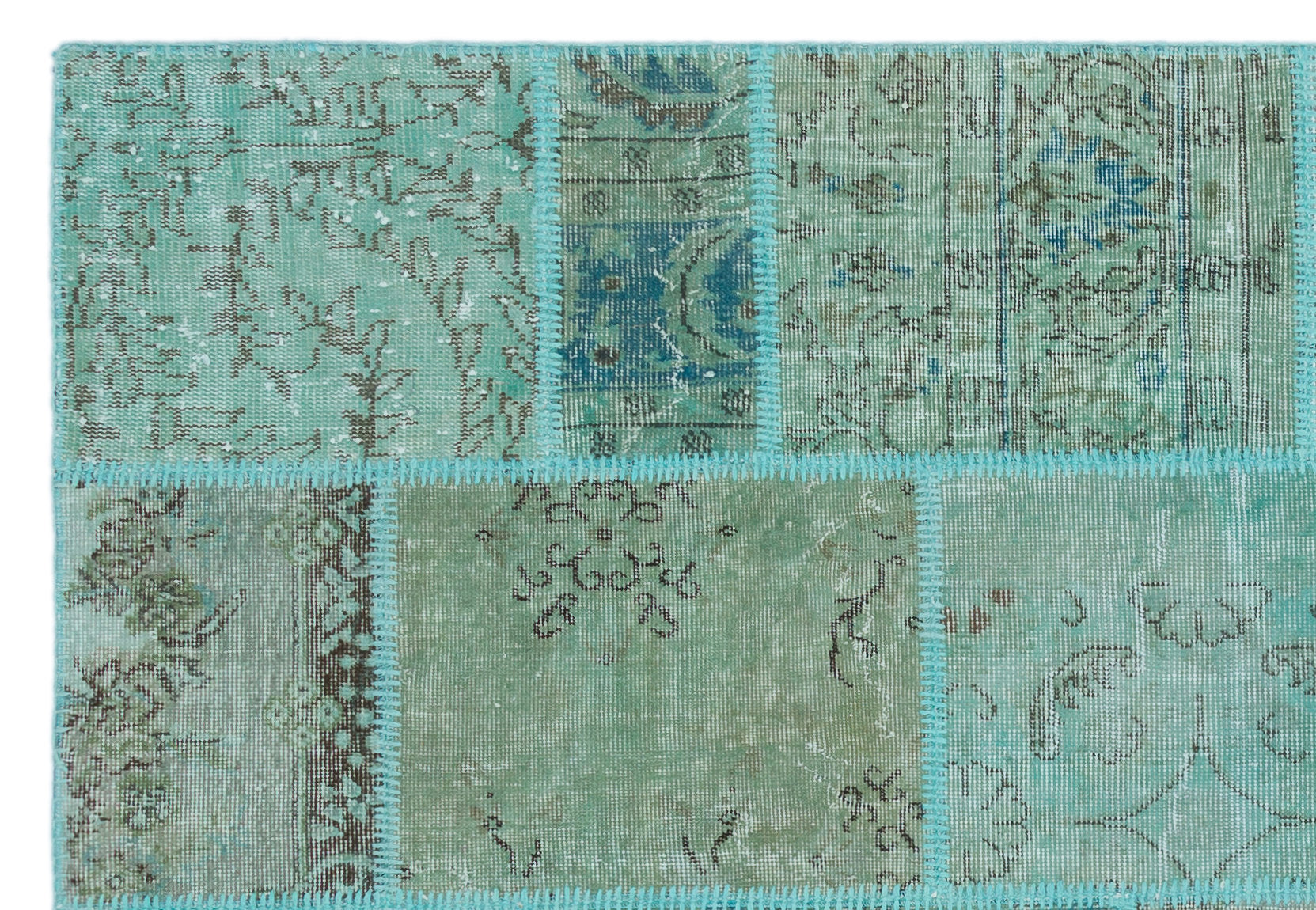 Turquoise  Over Dyed Patchwork Unique Rug 5'3'' x 7'7'' ft 160 x 230 cm