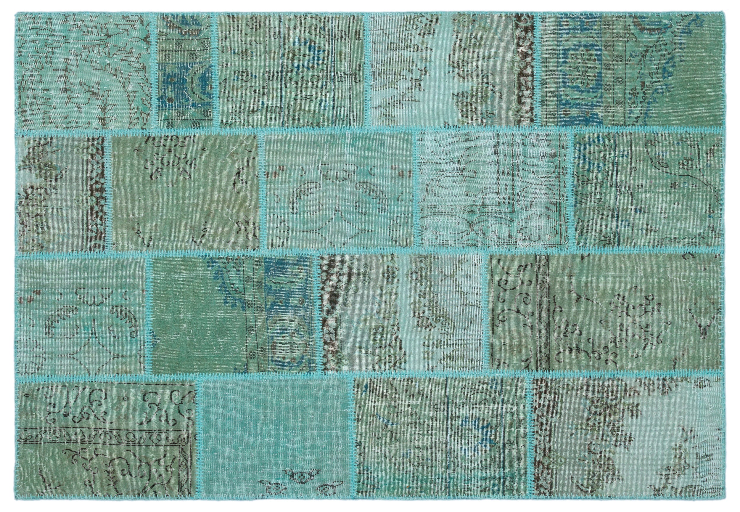 Turquoise  Over Dyed Patchwork Unique Rug 5'3'' x 7'7'' ft 160 x 230 cm
