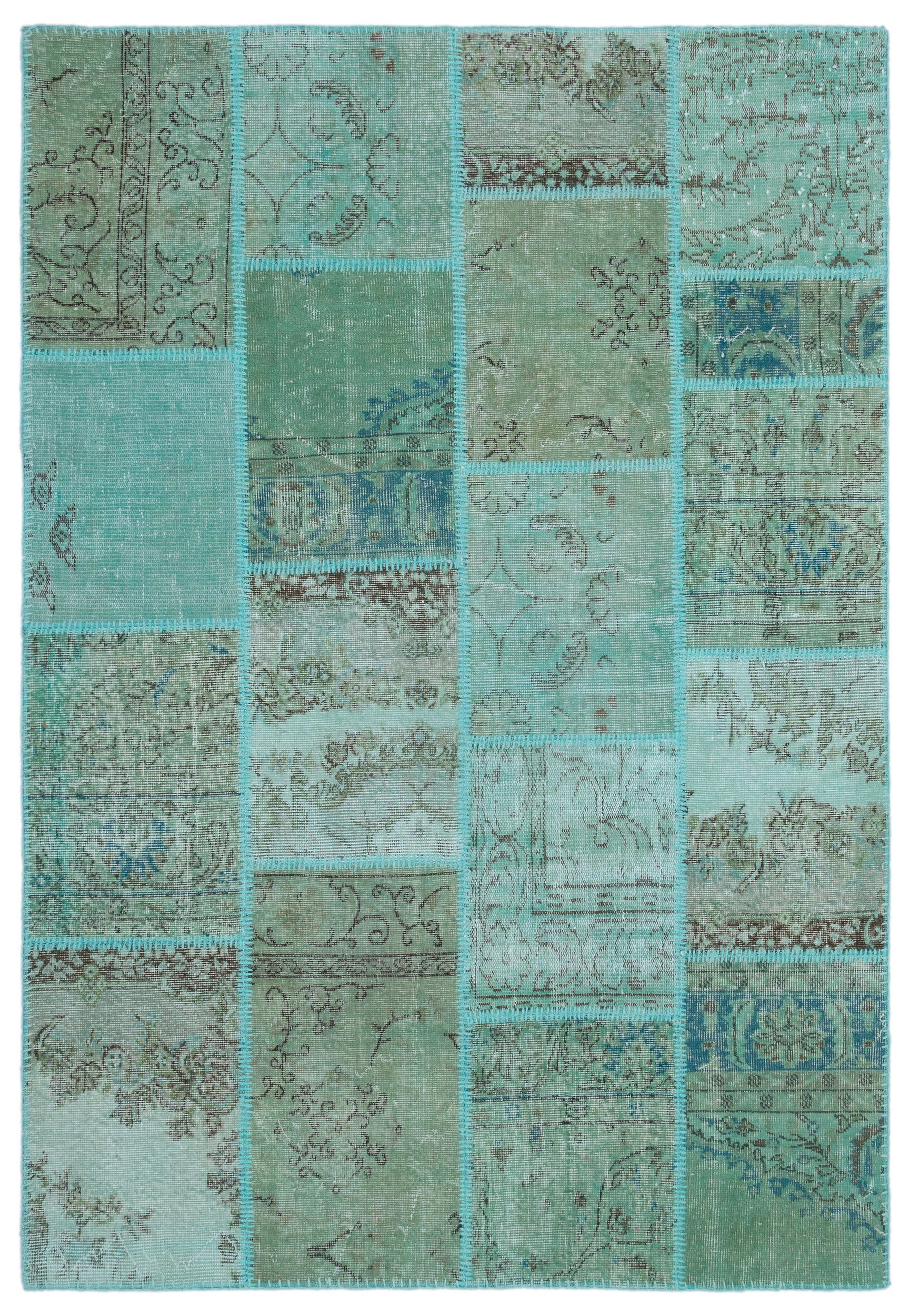 Turquoise  Over Dyed Patchwork Unique Rug 5'3'' x 7'7'' ft 160 x 230 cm