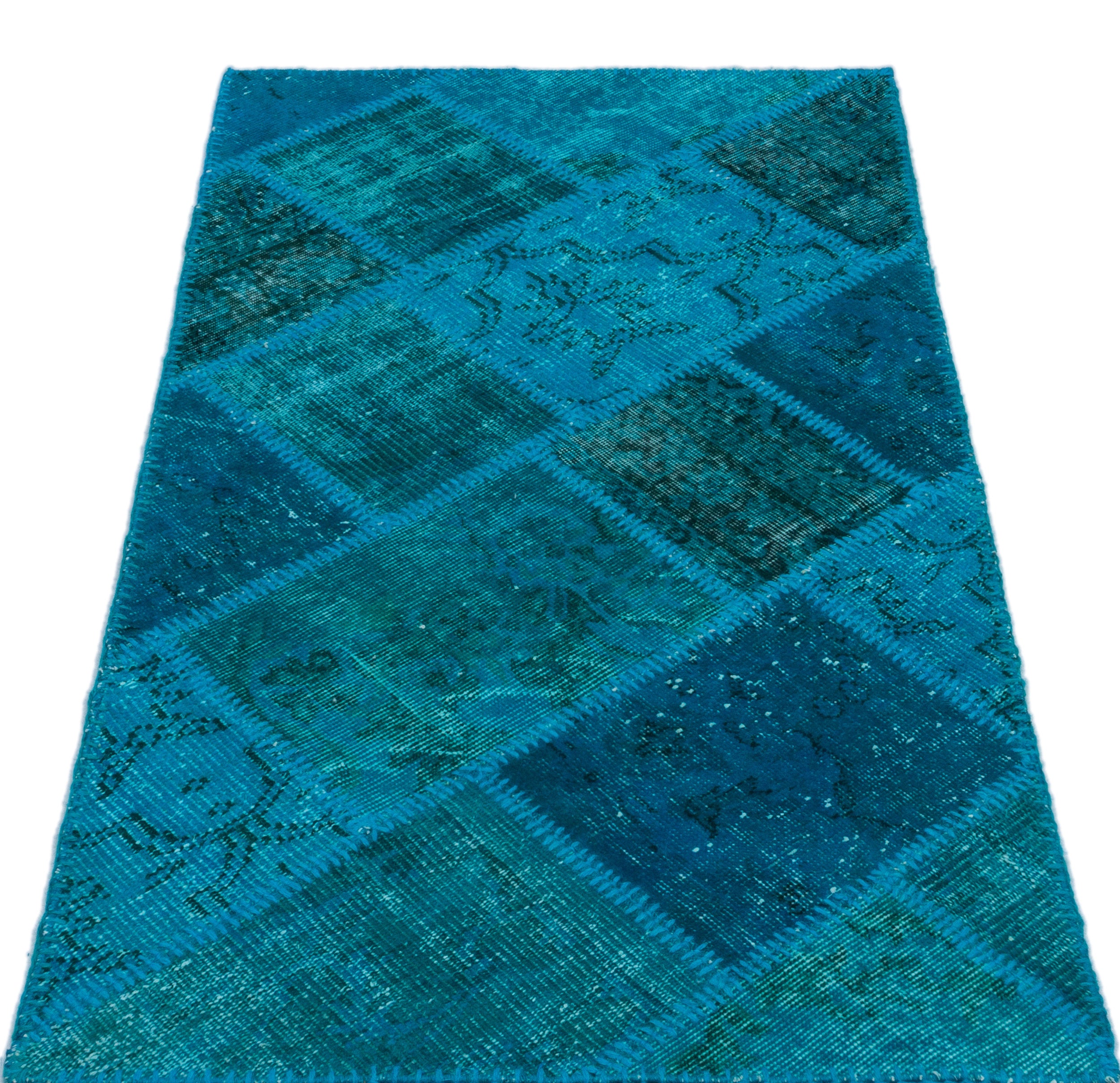 Turquoise  Over Dyed Patchwork Unique Rug 2'7'' x 4'11'' ft 80 x 150 cm
