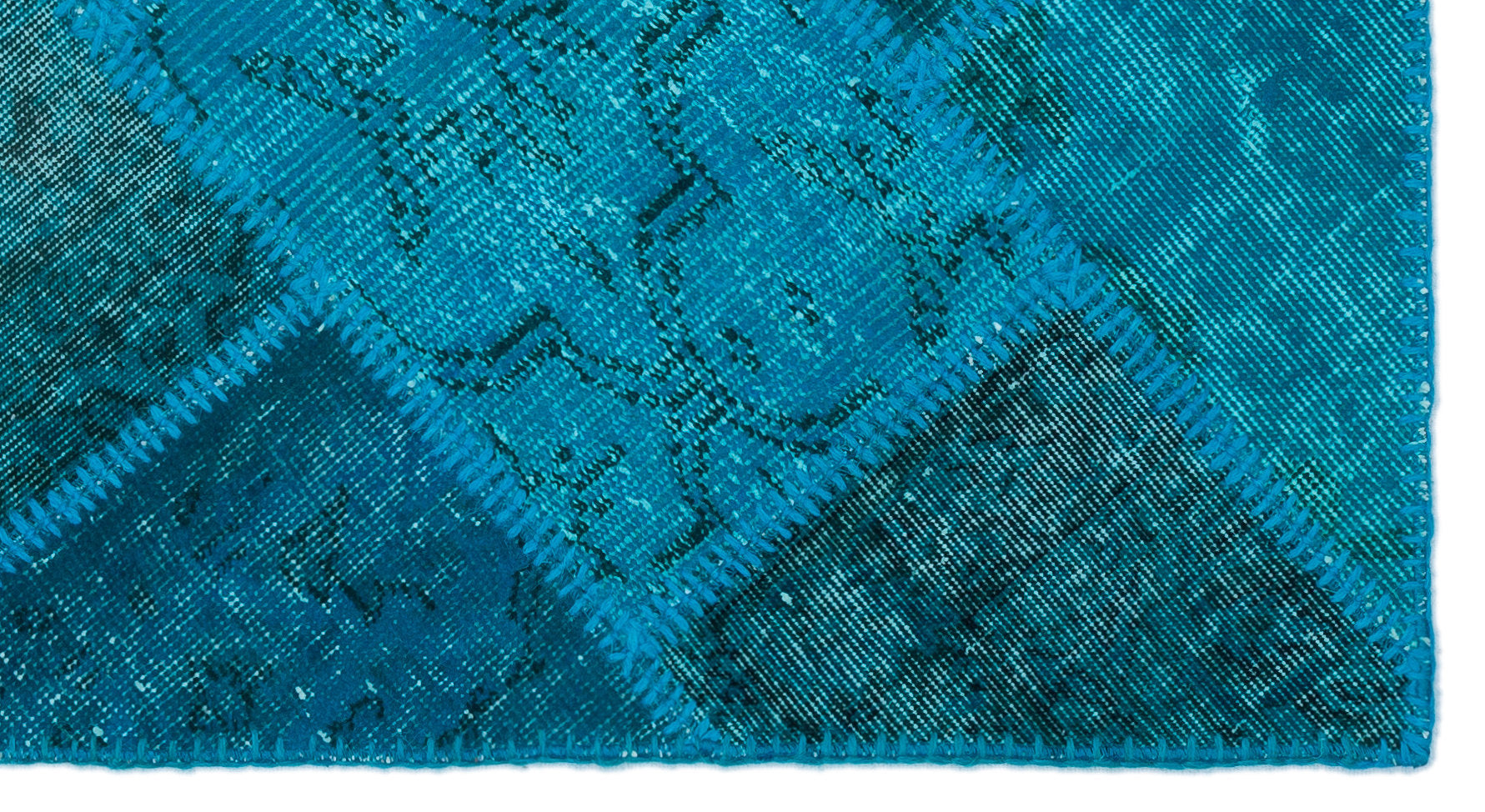 Turquoise  Over Dyed Patchwork Unique Rug 2'7'' x 4'11'' ft 80 x 150 cm