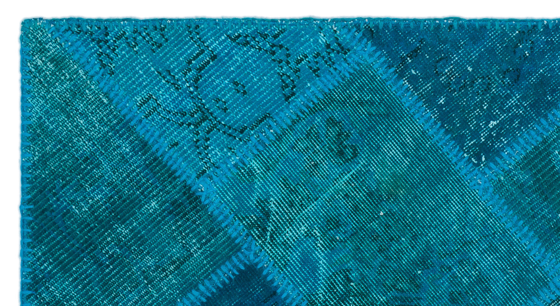 Turquoise  Over Dyed Patchwork Unique Rug 2'7'' x 4'11'' ft 80 x 150 cm