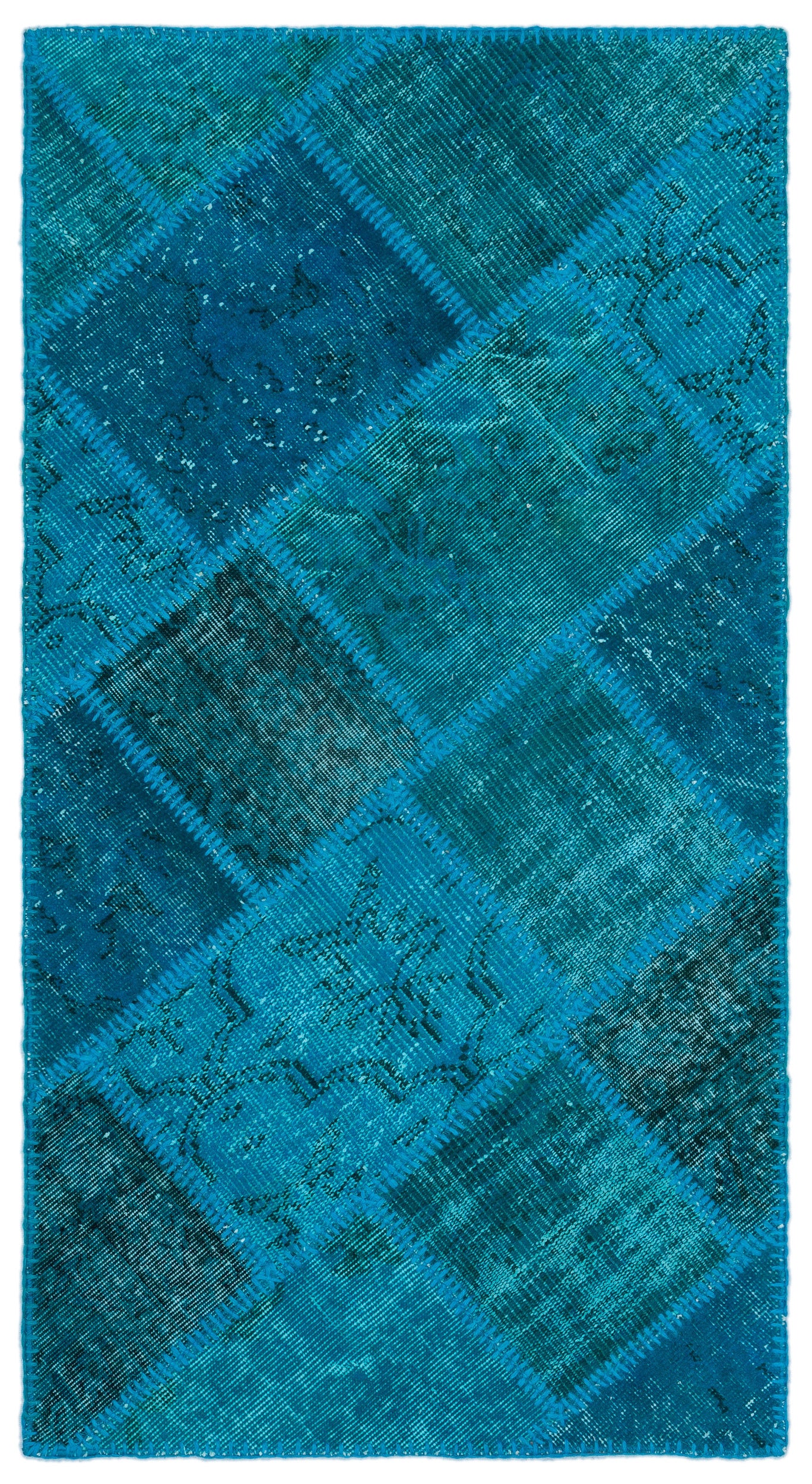 Turquoise  Over Dyed Patchwork Unique Rug 2'7'' x 4'11'' ft 80 x 150 cm
