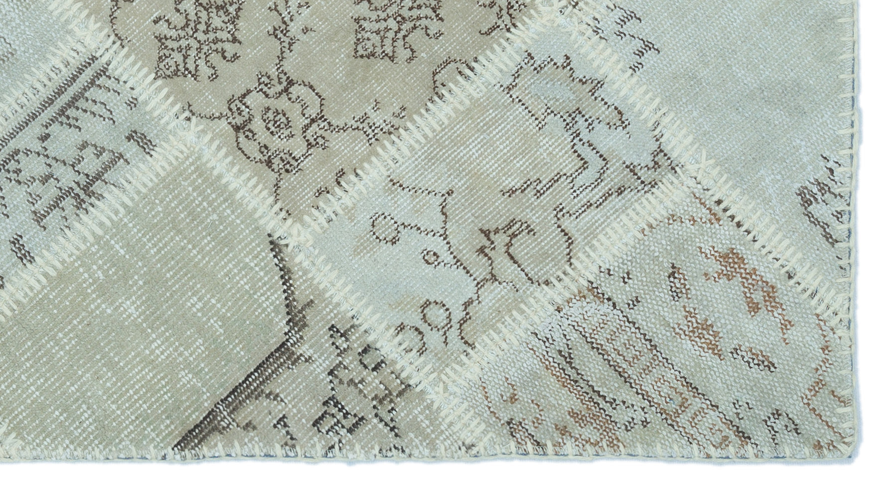 Beige Over Dyed Patchwork Unique Rug 2'7'' x 4'11'' ft 80 x 150 cm