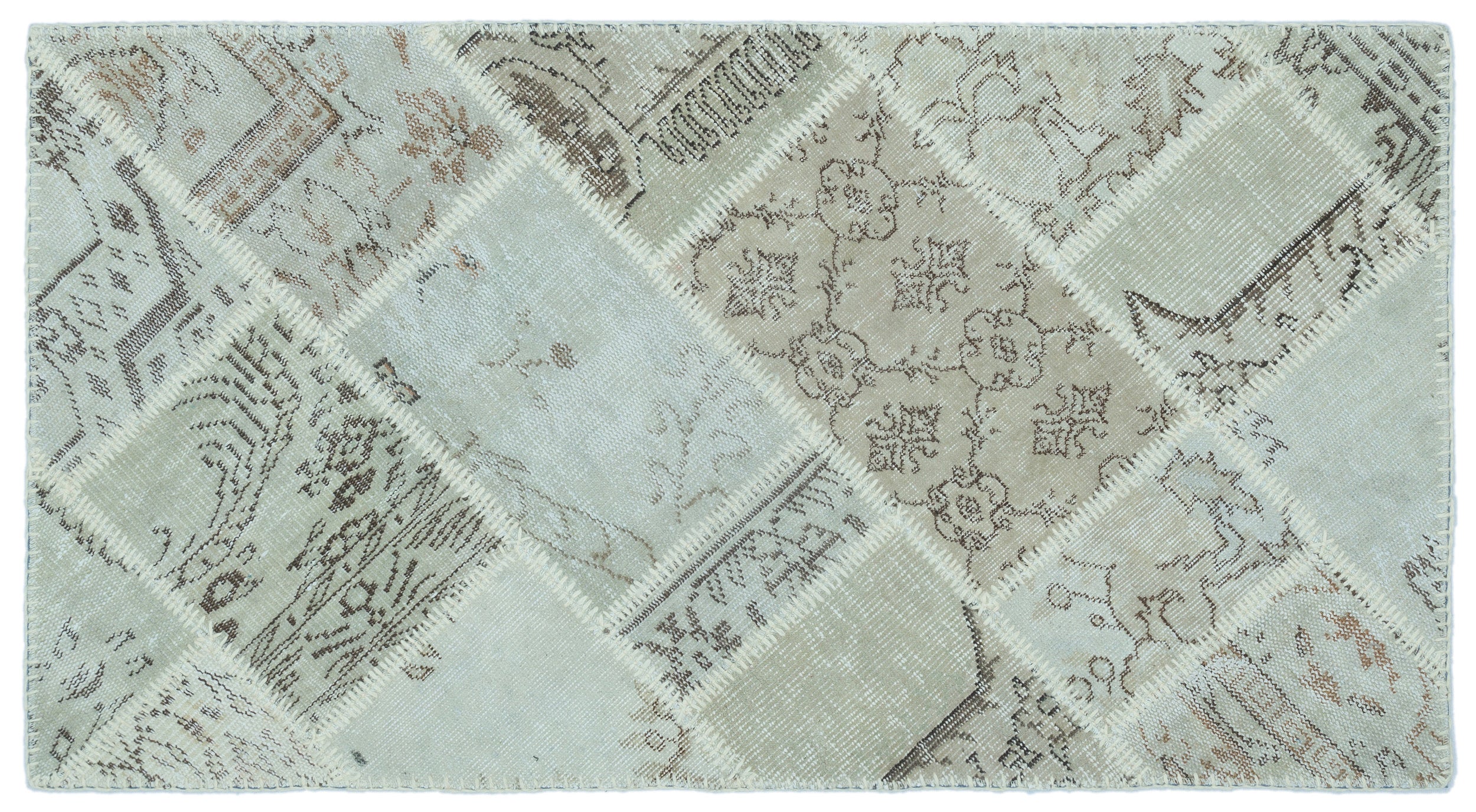 Beige Over Dyed Patchwork Unique Rug 2'7'' x 4'11'' ft 80 x 150 cm