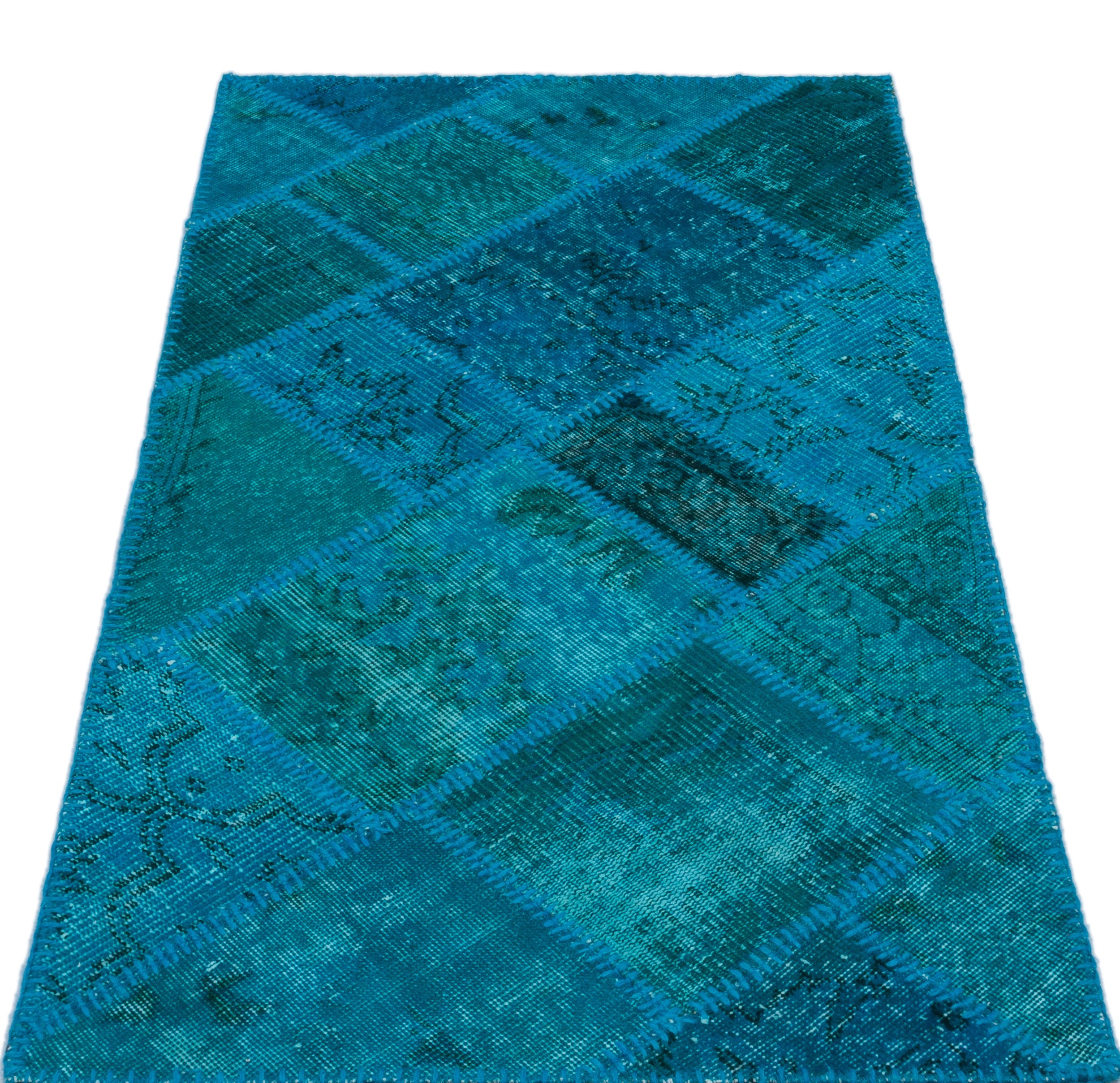 Turquoise  Over Dyed Patchwork Unique Rug 2'7'' x 4'11'' ft 80 x 150 cm