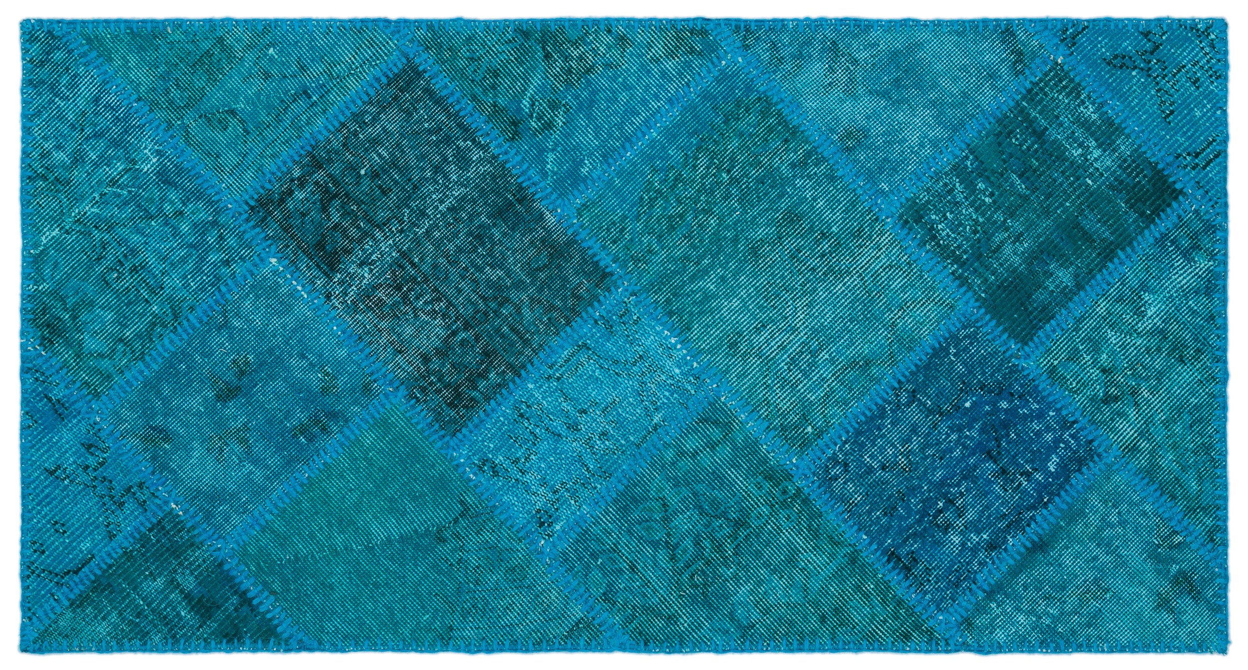 Turquoise  Over Dyed Patchwork Unique Rug 2'7'' x 4'11'' ft 80 x 150 cm