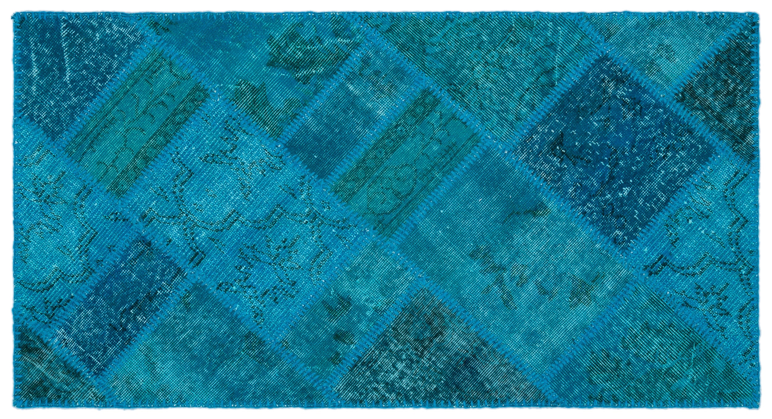 Turquoise  Over Dyed Patchwork Unique Rug 2'7'' x 4'11'' ft 80 x 150 cm