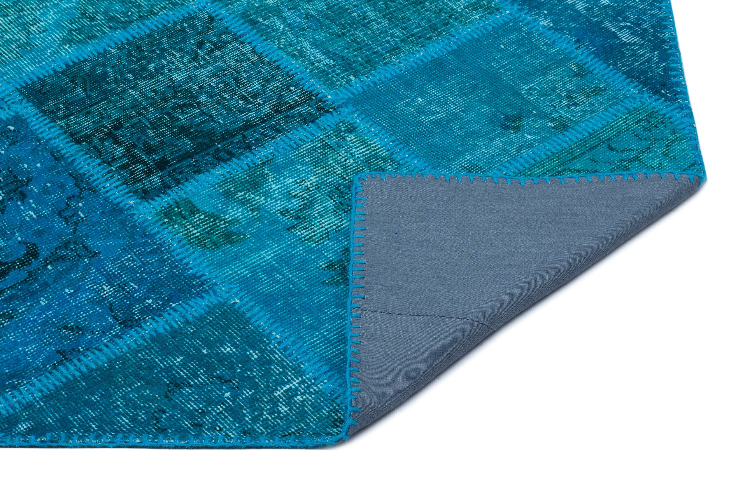 Turquoise  Over Dyed Patchwork Unique Rug 2'7'' x 4'11'' ft 80 x 150 cm