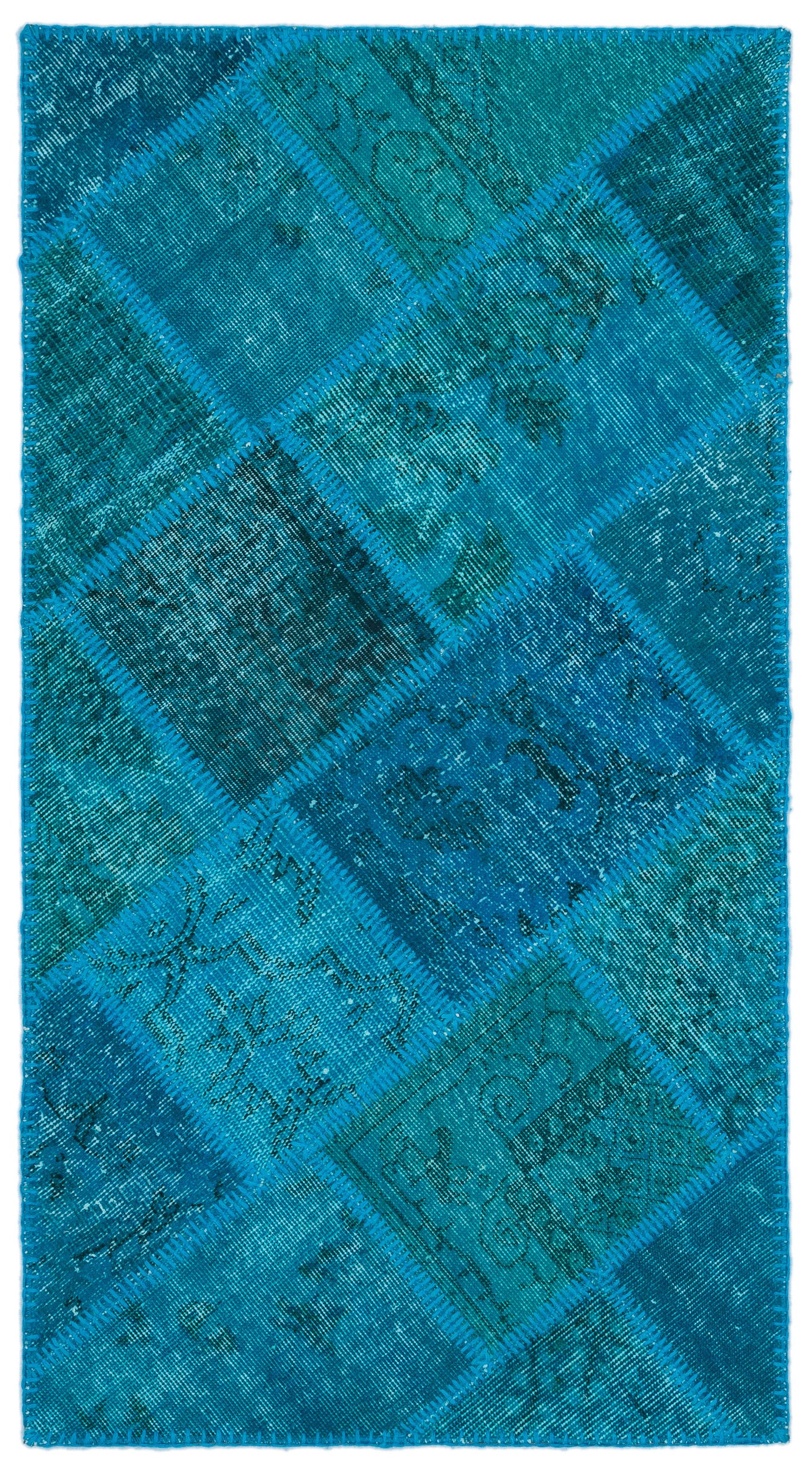 Turquoise  Over Dyed Patchwork Unique Rug 2'7'' x 4'11'' ft 80 x 150 cm
