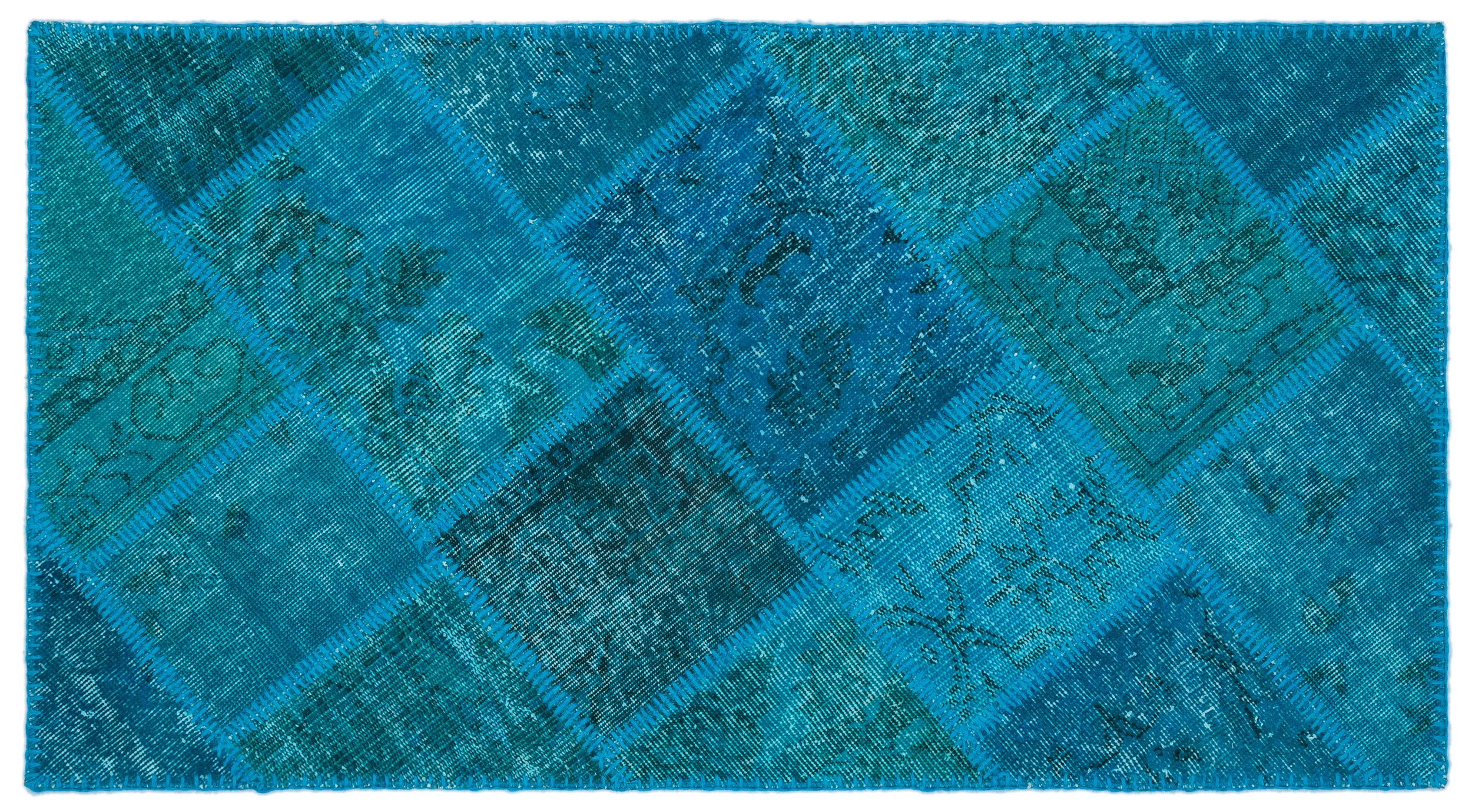 Turquoise  Over Dyed Patchwork Unique Rug 2'7'' x 4'11'' ft 80 x 150 cm