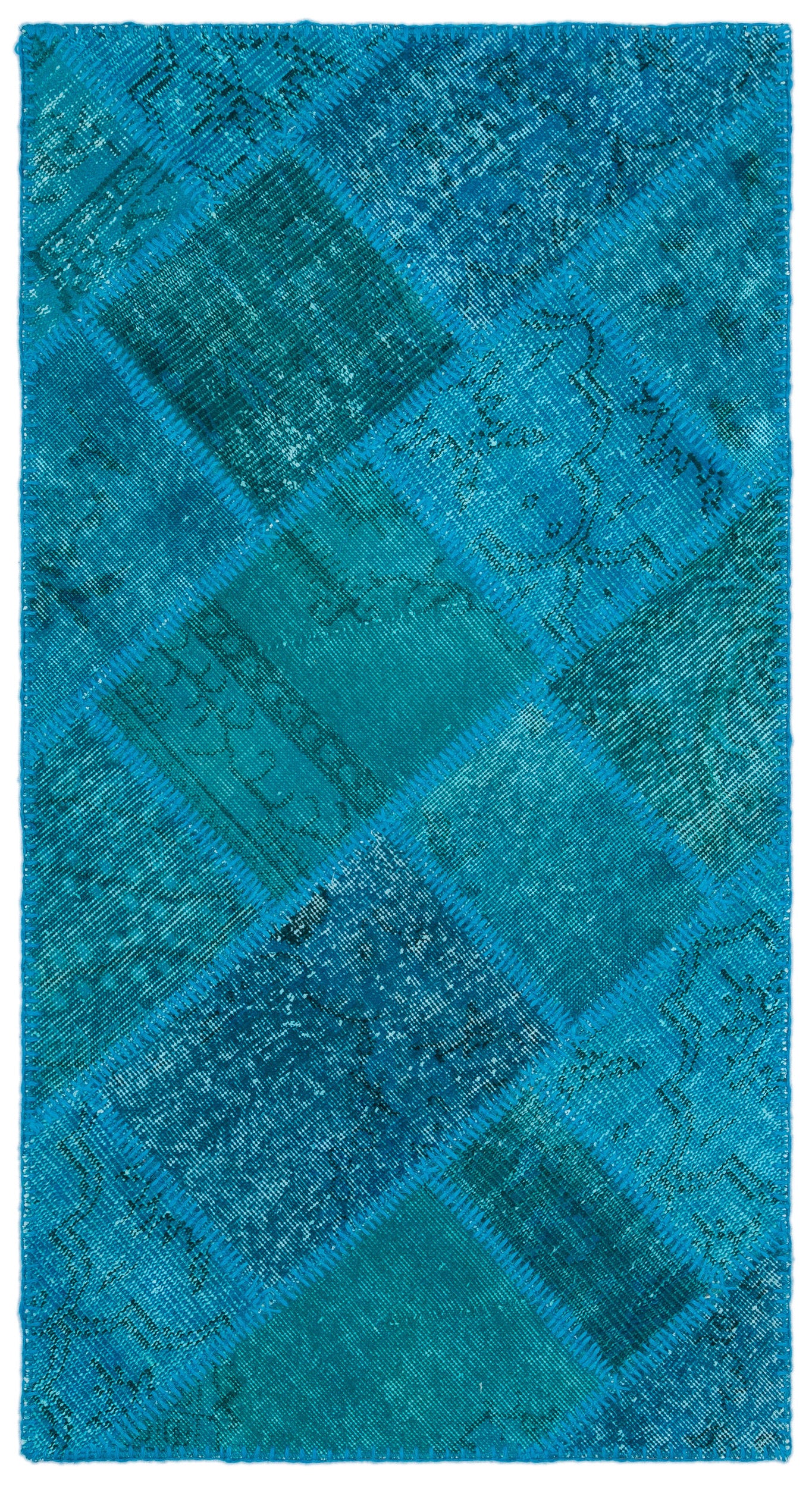Turquoise  Over Dyed Patchwork Unique Rug 2'7'' x 4'11'' ft 80 x 150 cm