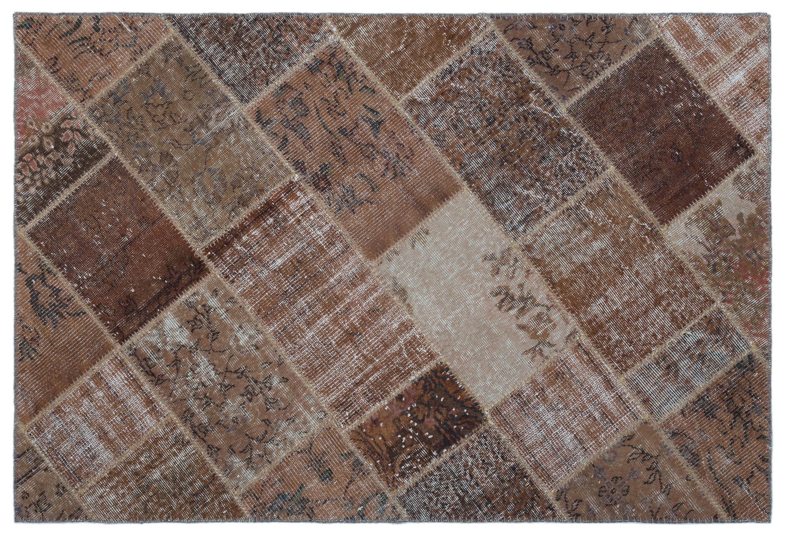 Brown Over Dyed Patchwork Unique Rug 3'11'' x 5'11'' ft 120 x 180 cm