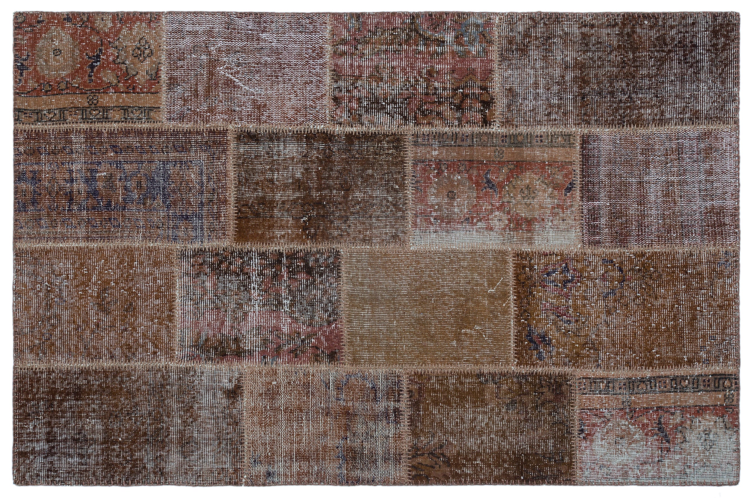 Brown Over Dyed Patchwork Unique Rug 3'11'' x 5'11'' ft 120 x 180 cm