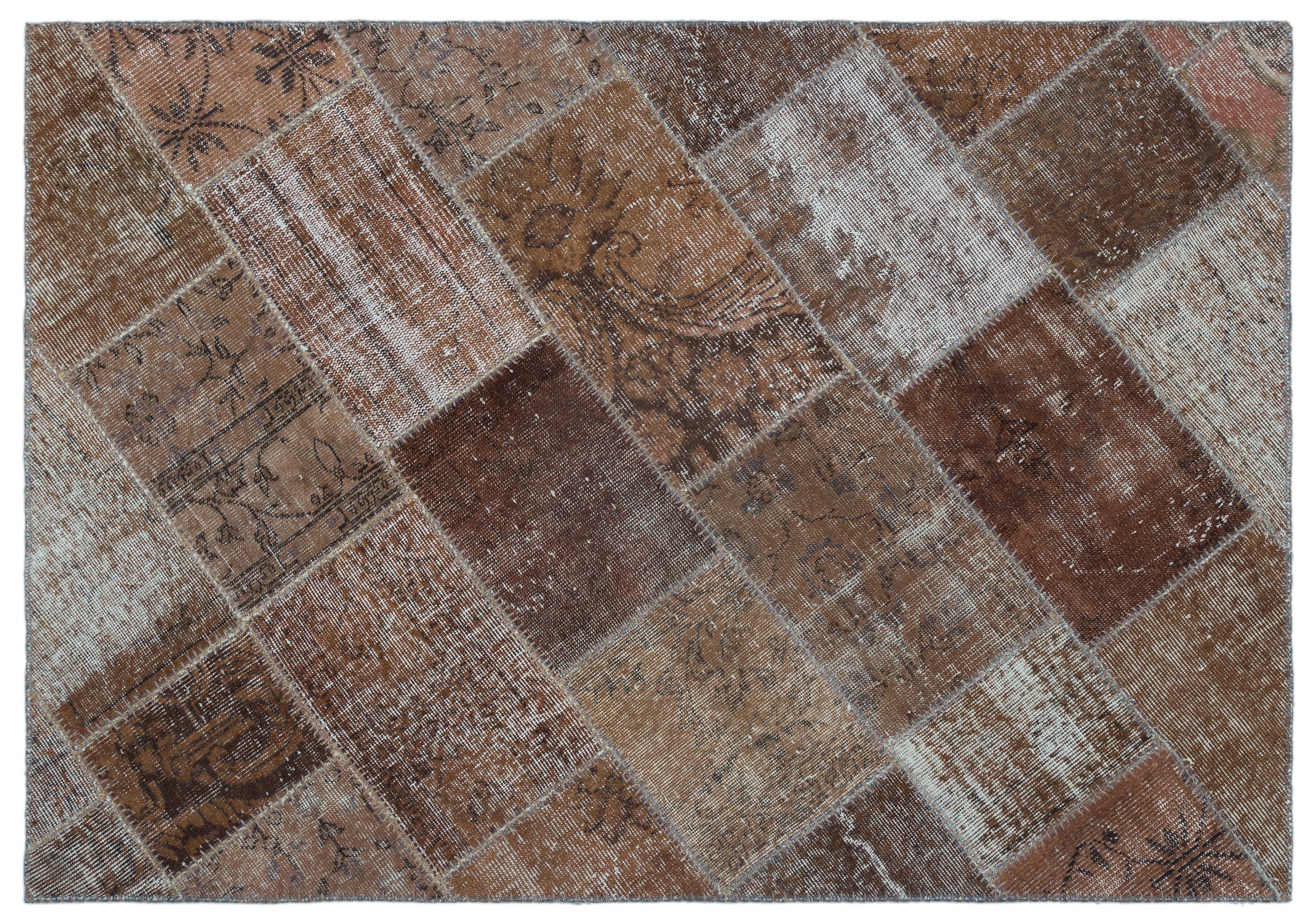 Brown Over Dyed Patchwork Unique Rug 3'11'' x 5'11'' ft 120 x 180 cm