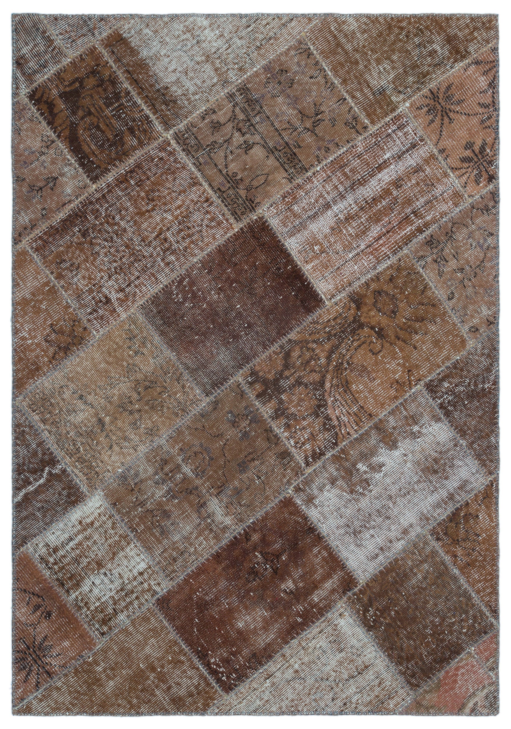 Brown Over Dyed Patchwork Unique Rug 3'11'' x 5'11'' ft 120 x 180 cm