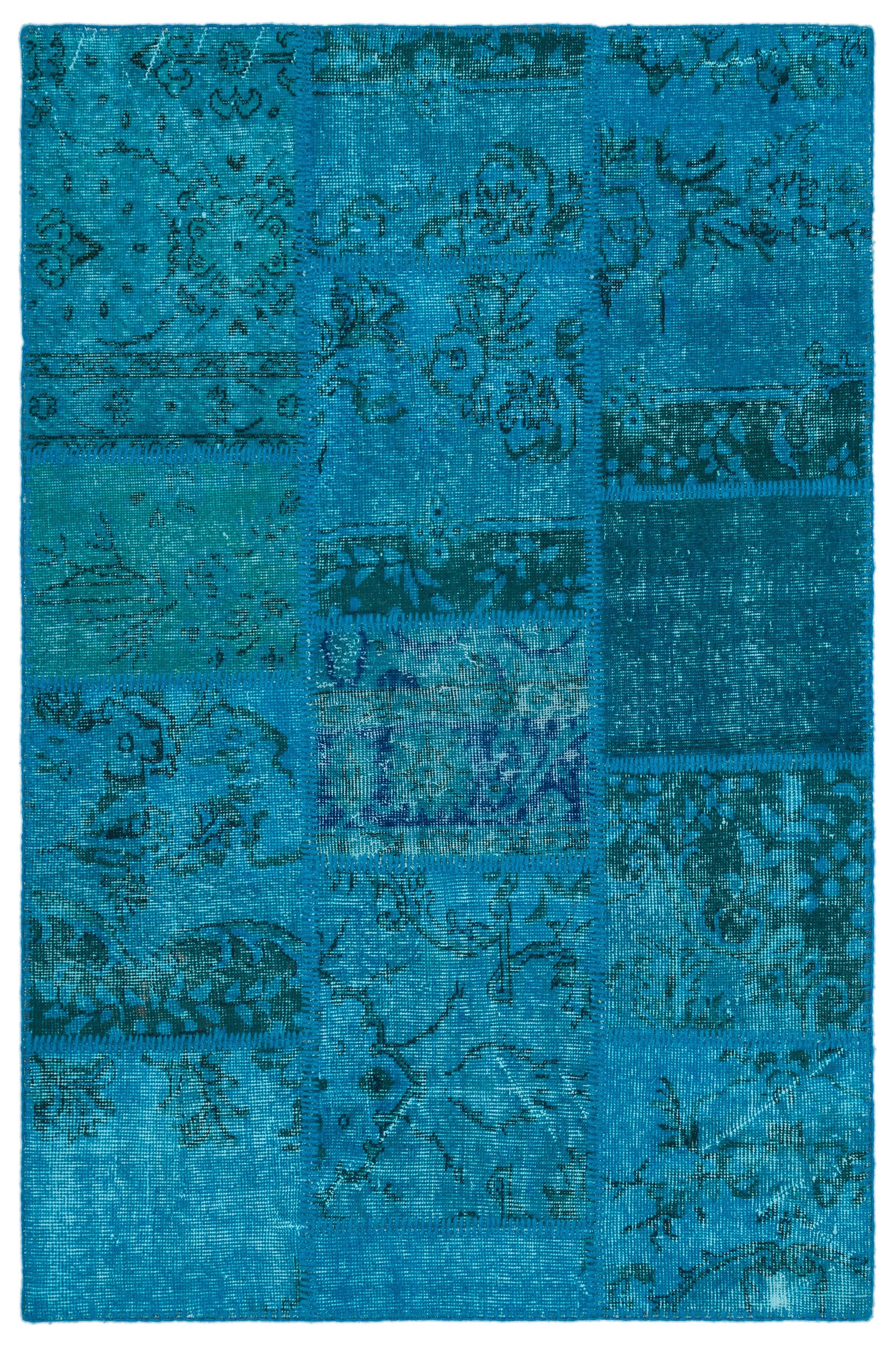 Turquoise  Over Dyed Patchwork Unique Rug 3'11'' x 5'11'' ft 120 x 180 cm