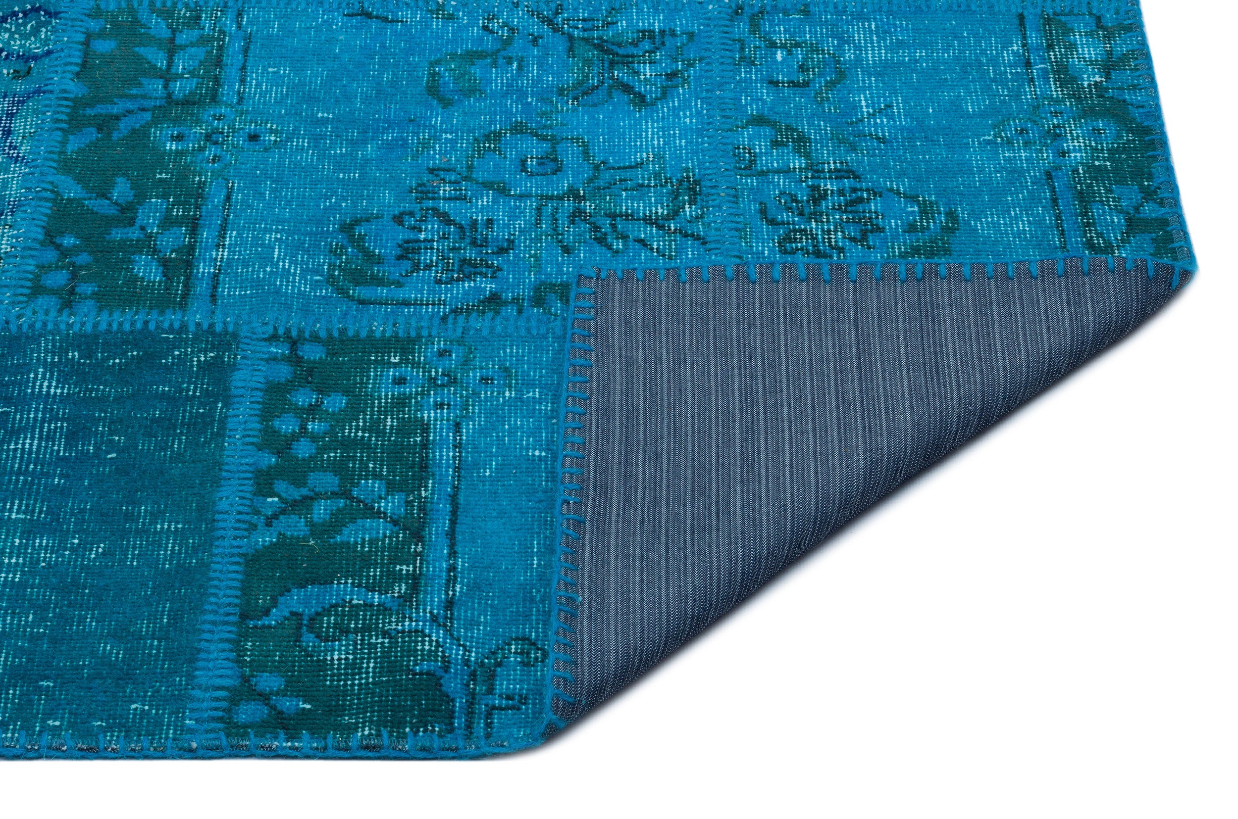 Turquoise  Over Dyed Patchwork Unique Rug 3'11'' x 5'11'' ft 120 x 180 cm