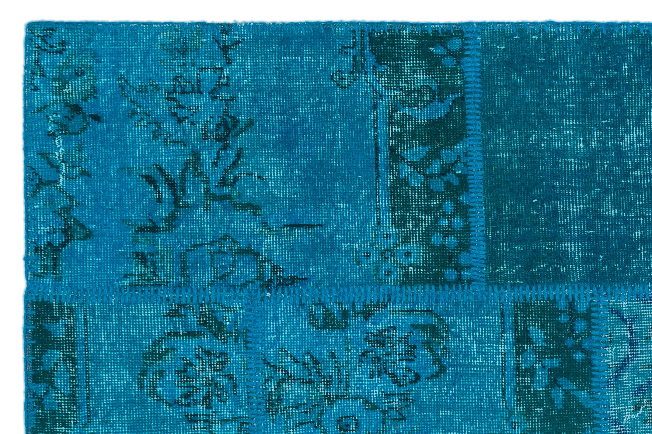 Turquoise  Over Dyed Patchwork Unique Rug 3'11'' x 5'11'' ft 120 x 180 cm