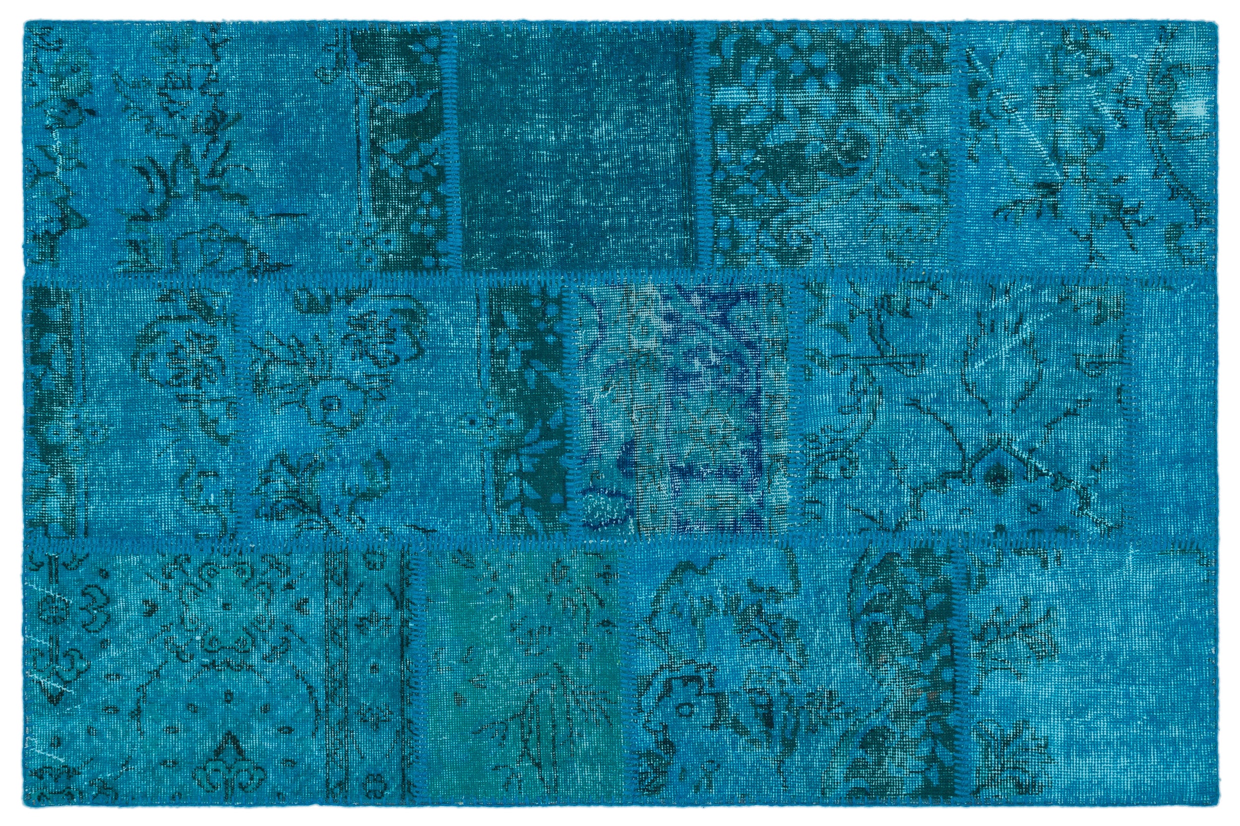 Turquoise  Over Dyed Patchwork Unique Rug 3'11'' x 5'11'' ft 120 x 180 cm