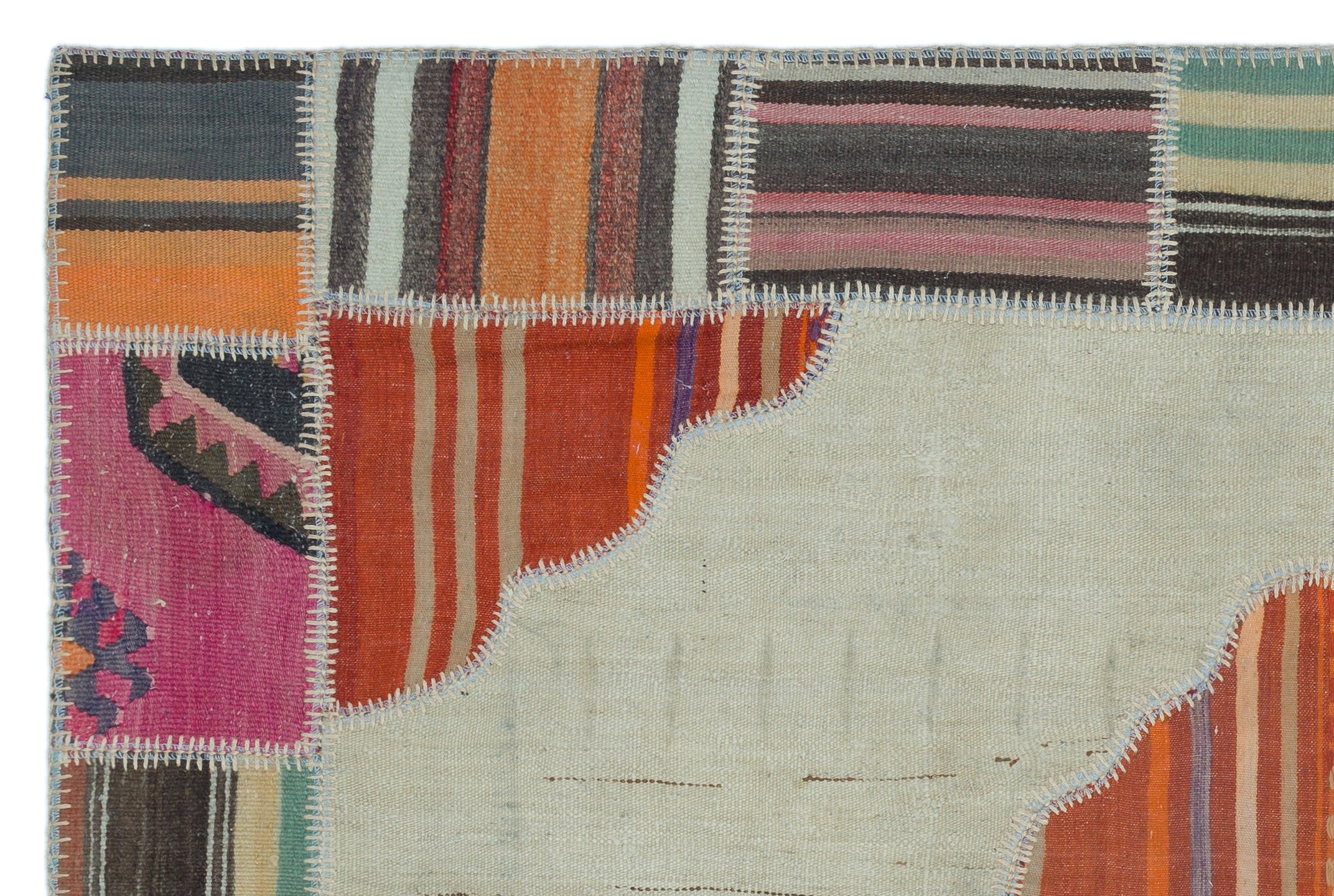 Naturel Over Dyed Kilim Patchwork Unique Rug 3'11'' x 5'11'' ft 120 x 181 cm