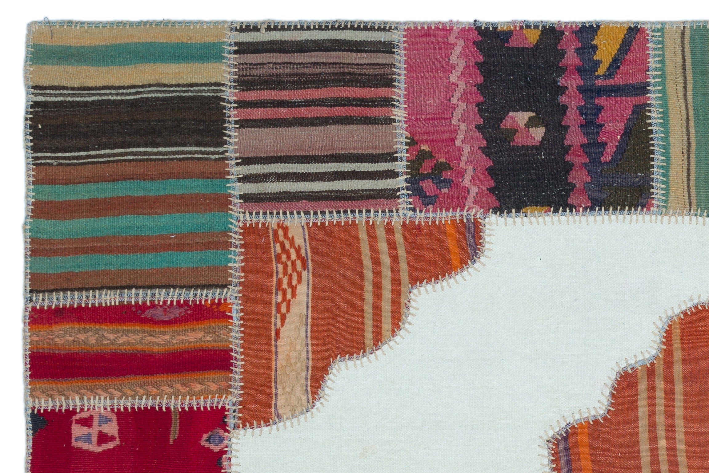 Naturel Over Dyed Kilim Patchwork Unique Rug 4'3'' x 6'5'' ft 130 x 196 cm