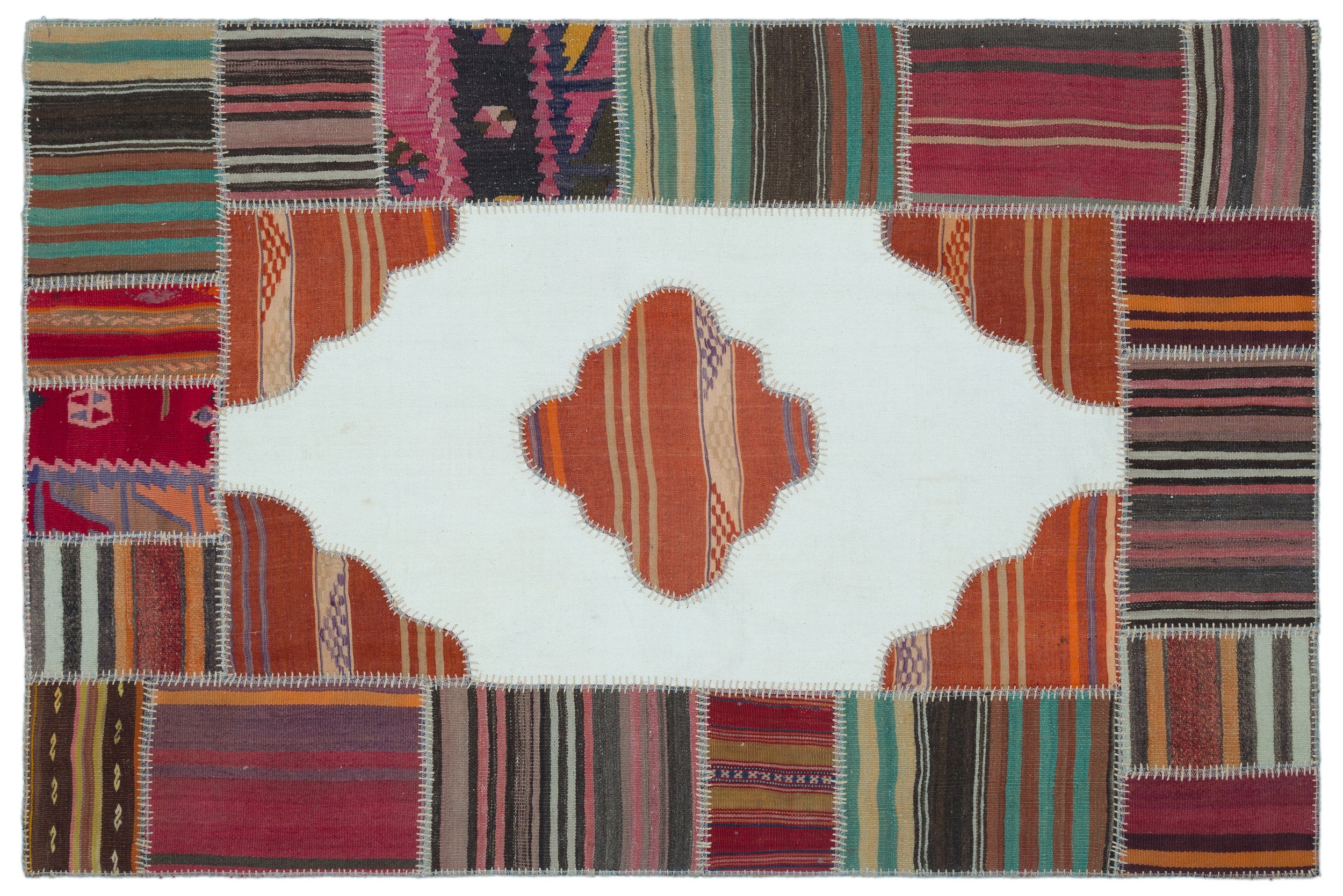 Naturel Over Dyed Kilim Patchwork Unique Rug 4'3'' x 6'5'' ft 130 x 196 cm