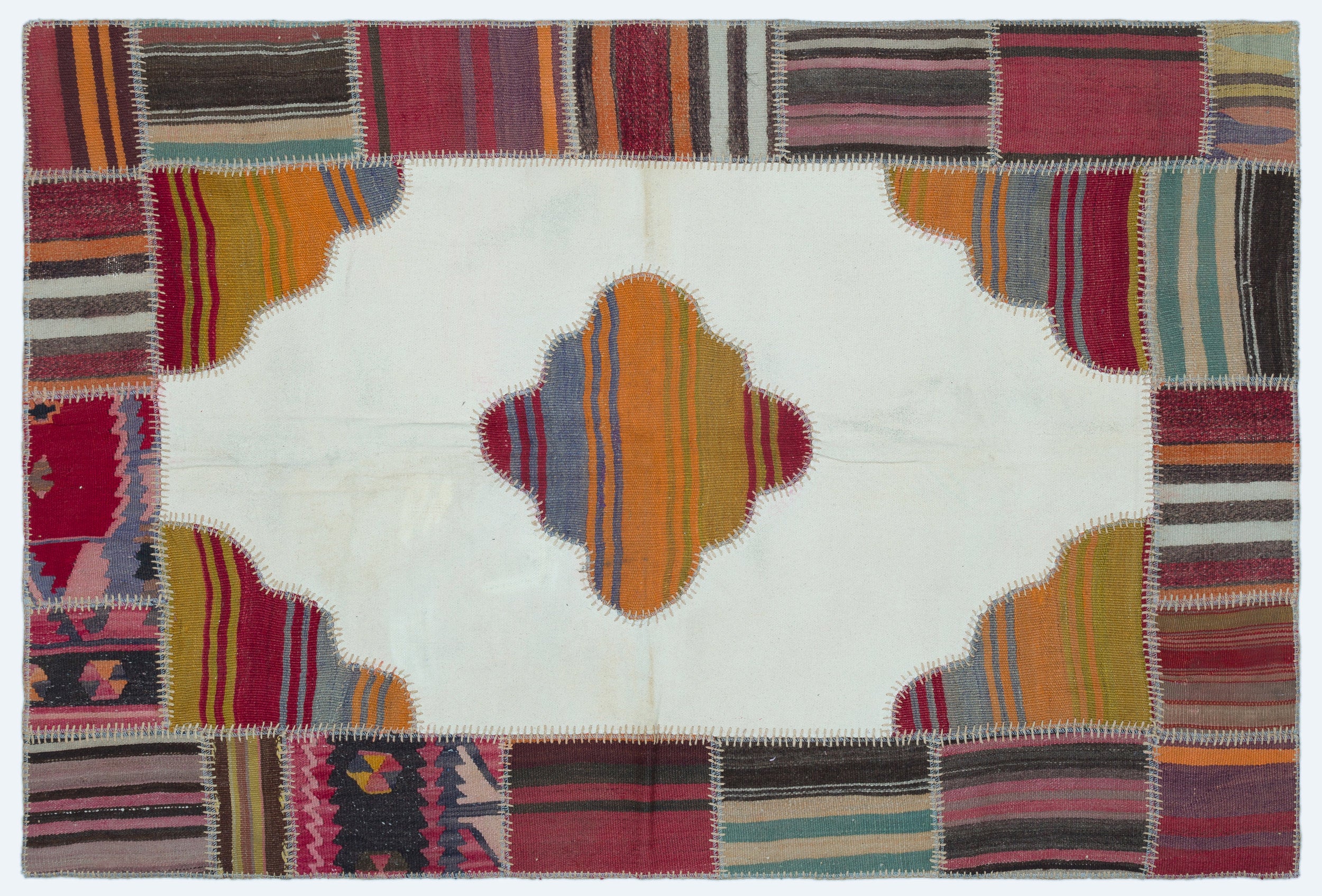 Naturel Over Dyed Kilim Patchwork Unique Rug 3'10'' x 5'10'' ft 118 x 177 cm