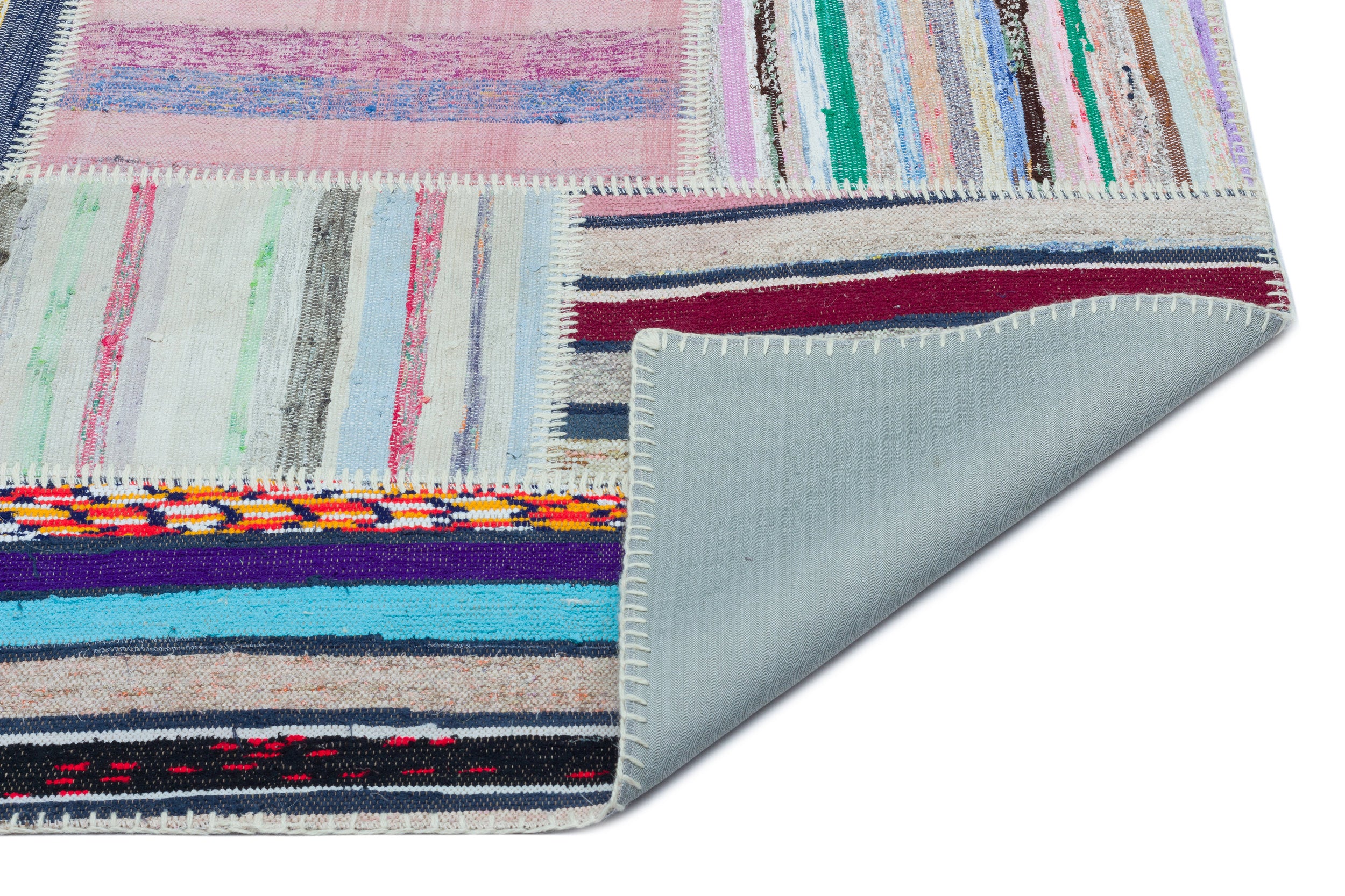 Striped Over Dyed Kilim Patchwork Unique Rug 3'11'' x 5'11'' ft 120 x 180 cm