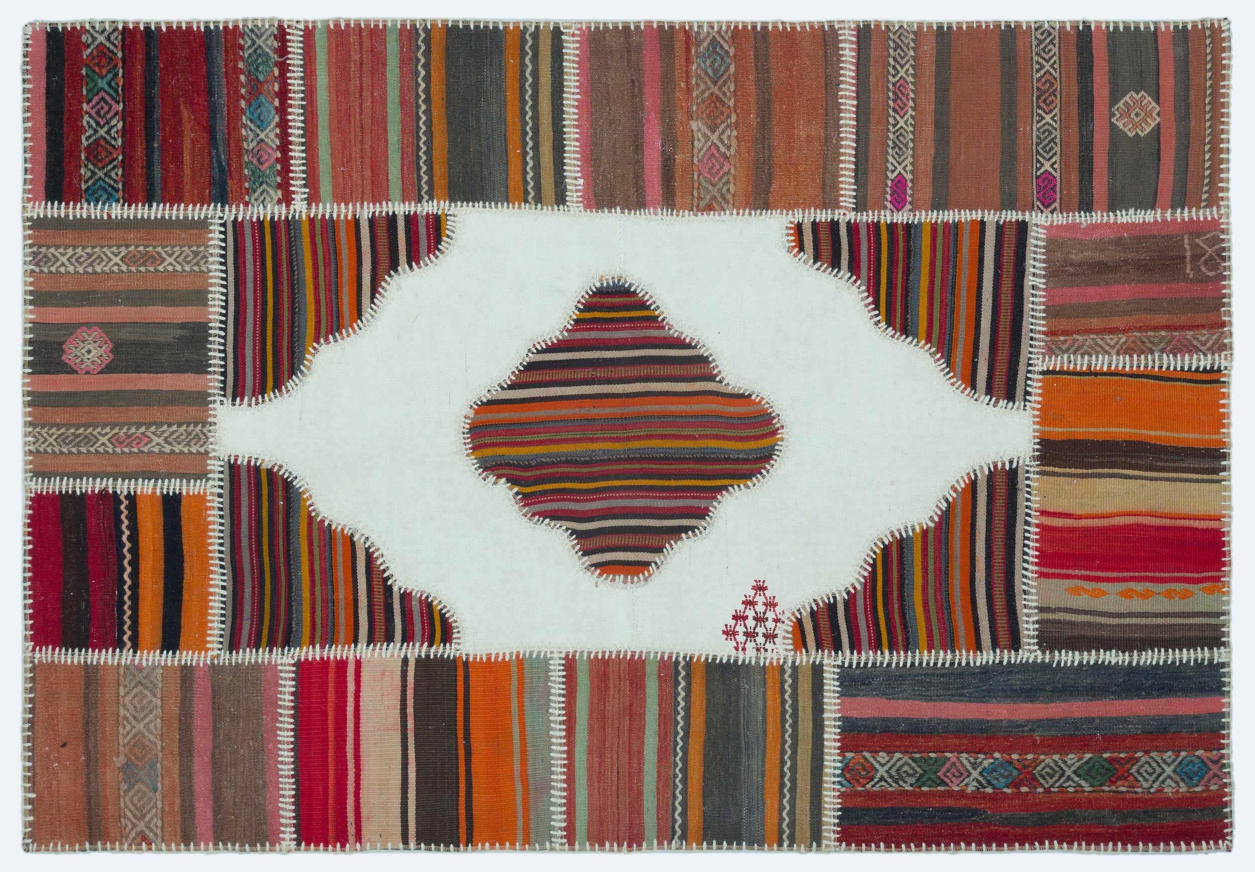 Naturel Over Dyed Kilim Patchwork Unique Rug 4'2'' x 6'0'' ft 127 x 184 cm