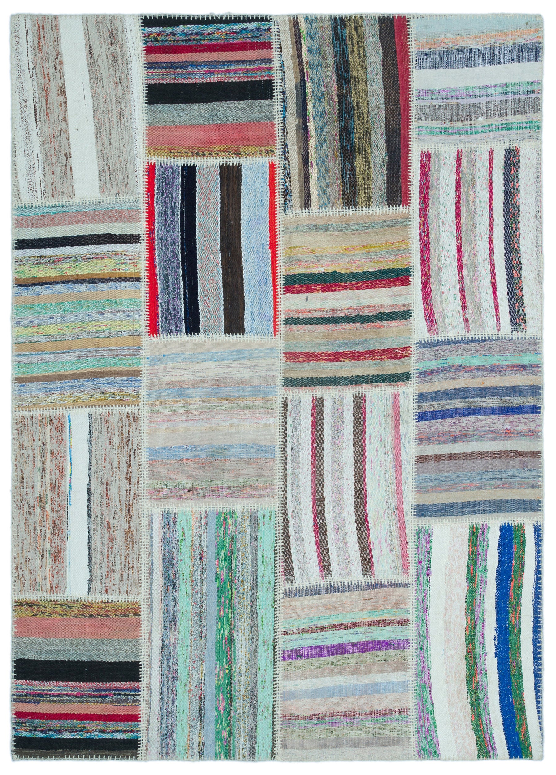 Striped Over Dyed Kilim Patchwork Unique Rug 5'3'' x 7'3'' ft 160 x 222 cm