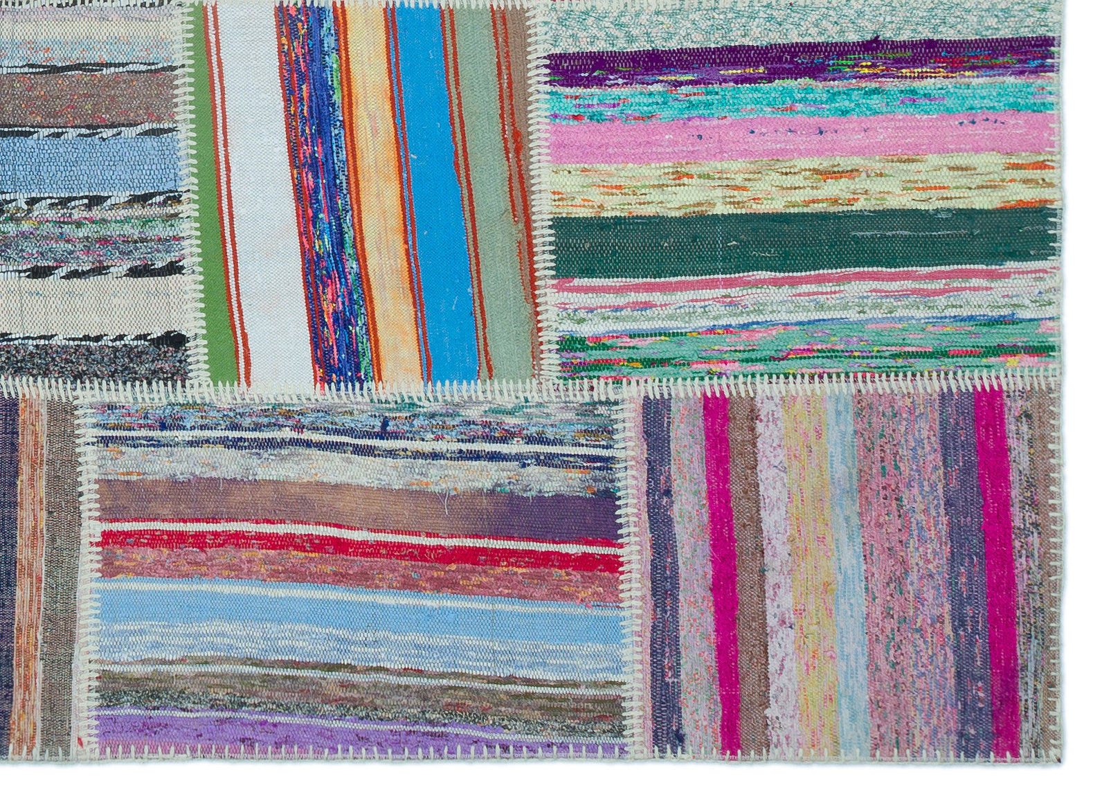 Striped Over Dyed Kilim Patchwork Unique Rug 5'2'' x 7'3'' ft 158 x 220 cm