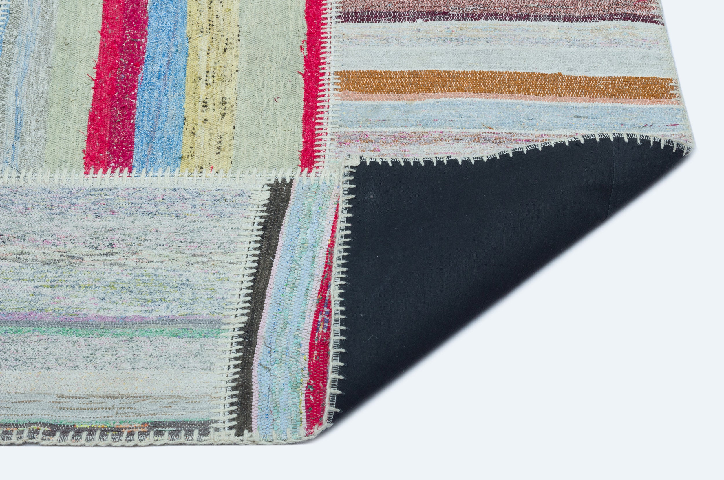 Striped Over Dyed Kilim Patchwork Unique Rug 5'2'' x 7'3'' ft 158 x 222 cm
