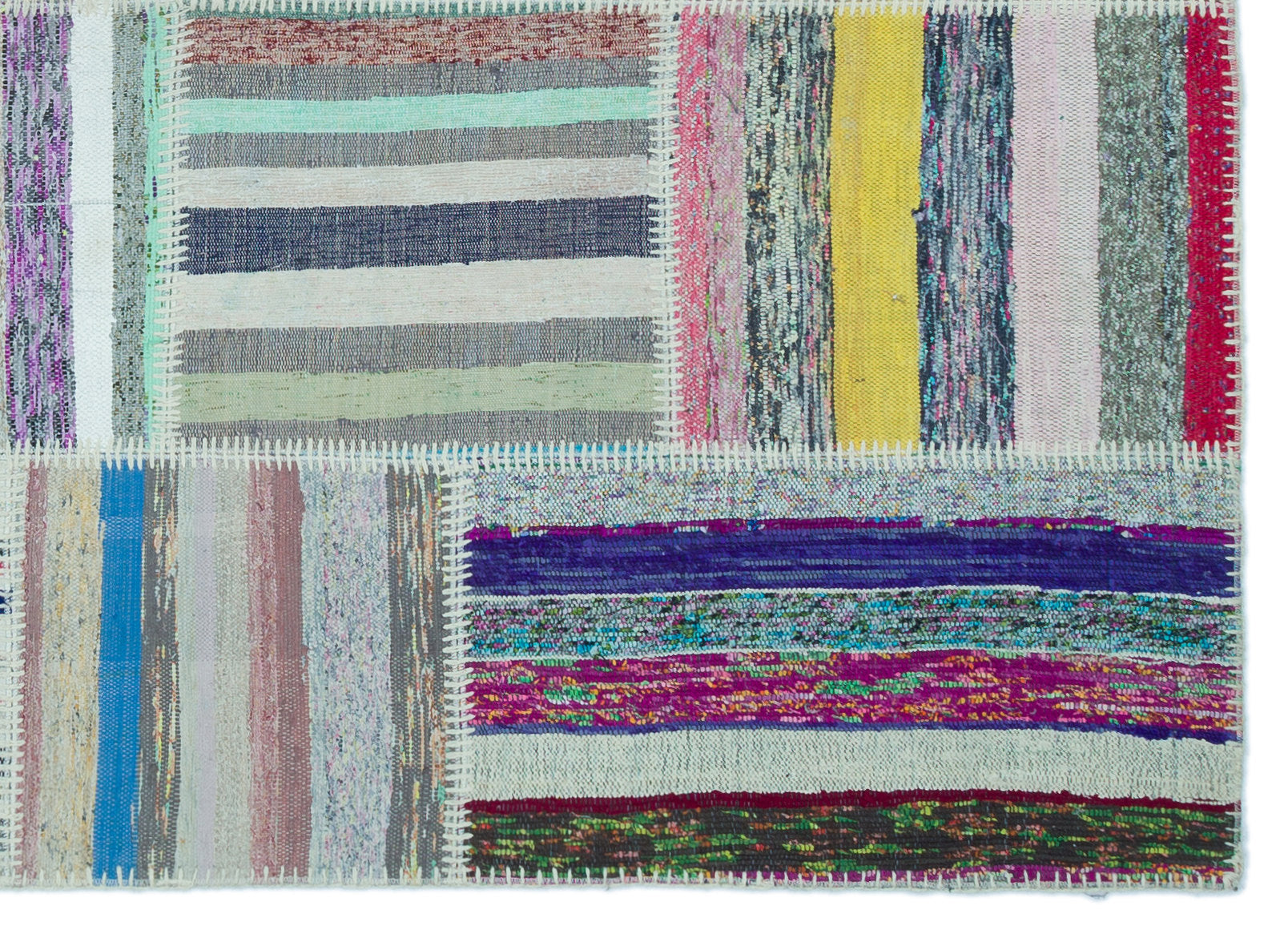 Striped Over Dyed Kilim Patchwork Unique Rug 5'2'' x 7'3'' ft 158 x 222 cm