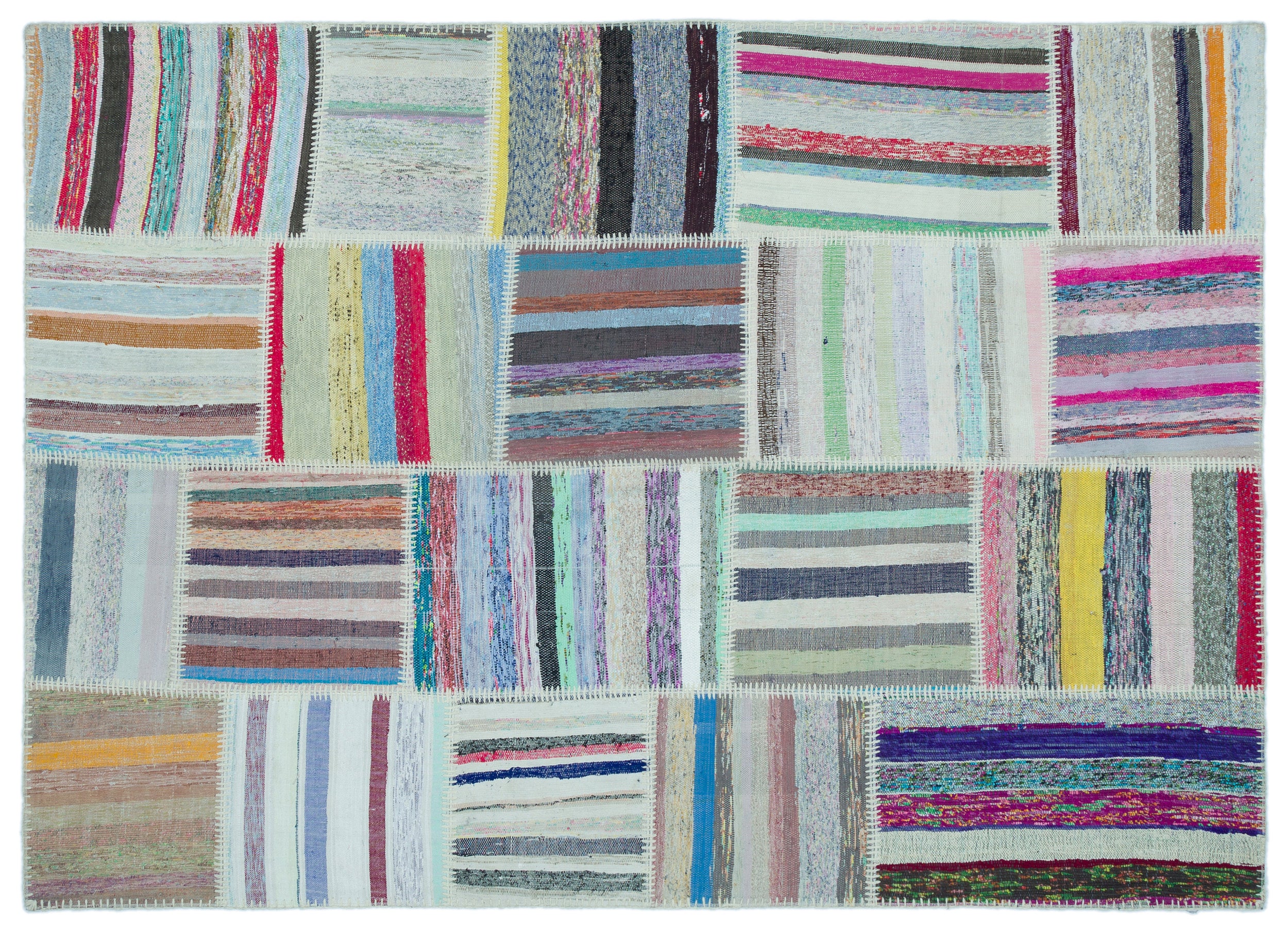 Striped Over Dyed Kilim Patchwork Unique Rug 5'2'' x 7'3'' ft 158 x 222 cm