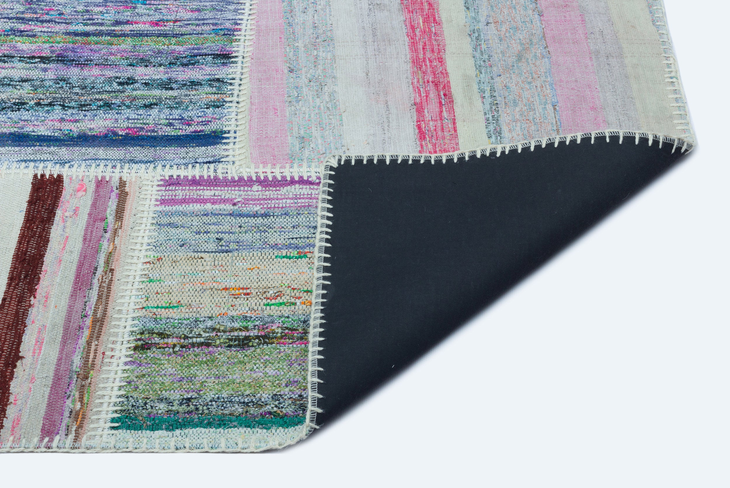 Striped Over Dyed Kilim Patchwork Unique Rug 5'2'' x 7'3'' ft 157 x 220 cm
