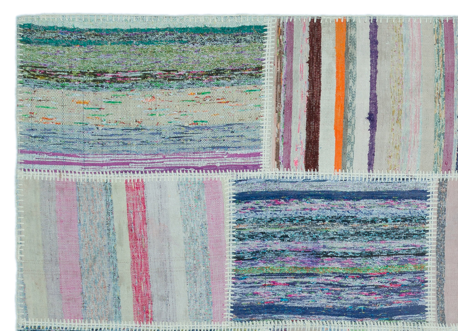 Striped Over Dyed Kilim Patchwork Unique Rug 5'2'' x 7'3'' ft 157 x 220 cm
