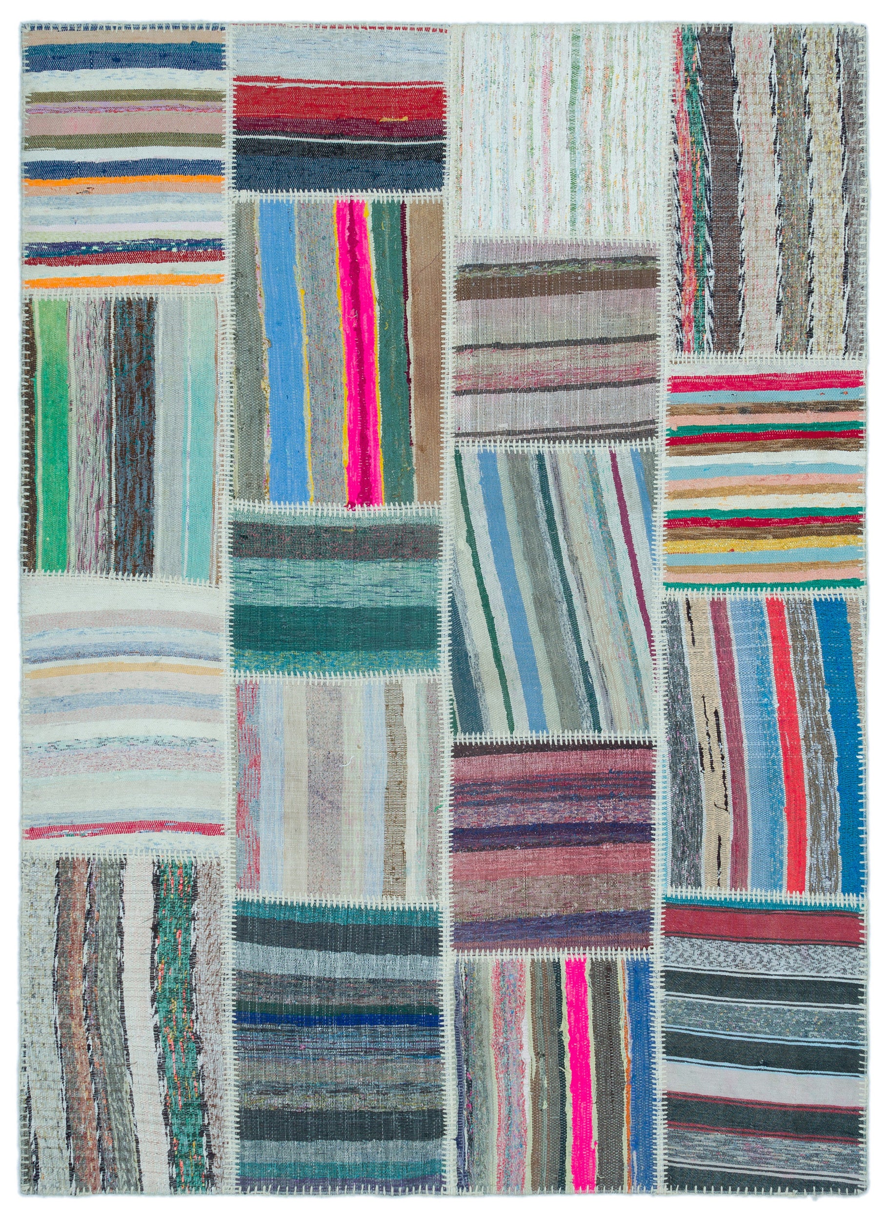 Striped Over Dyed Kilim Patchwork Unique Rug 5'3'' x 7'3'' ft 160 x 221 cm