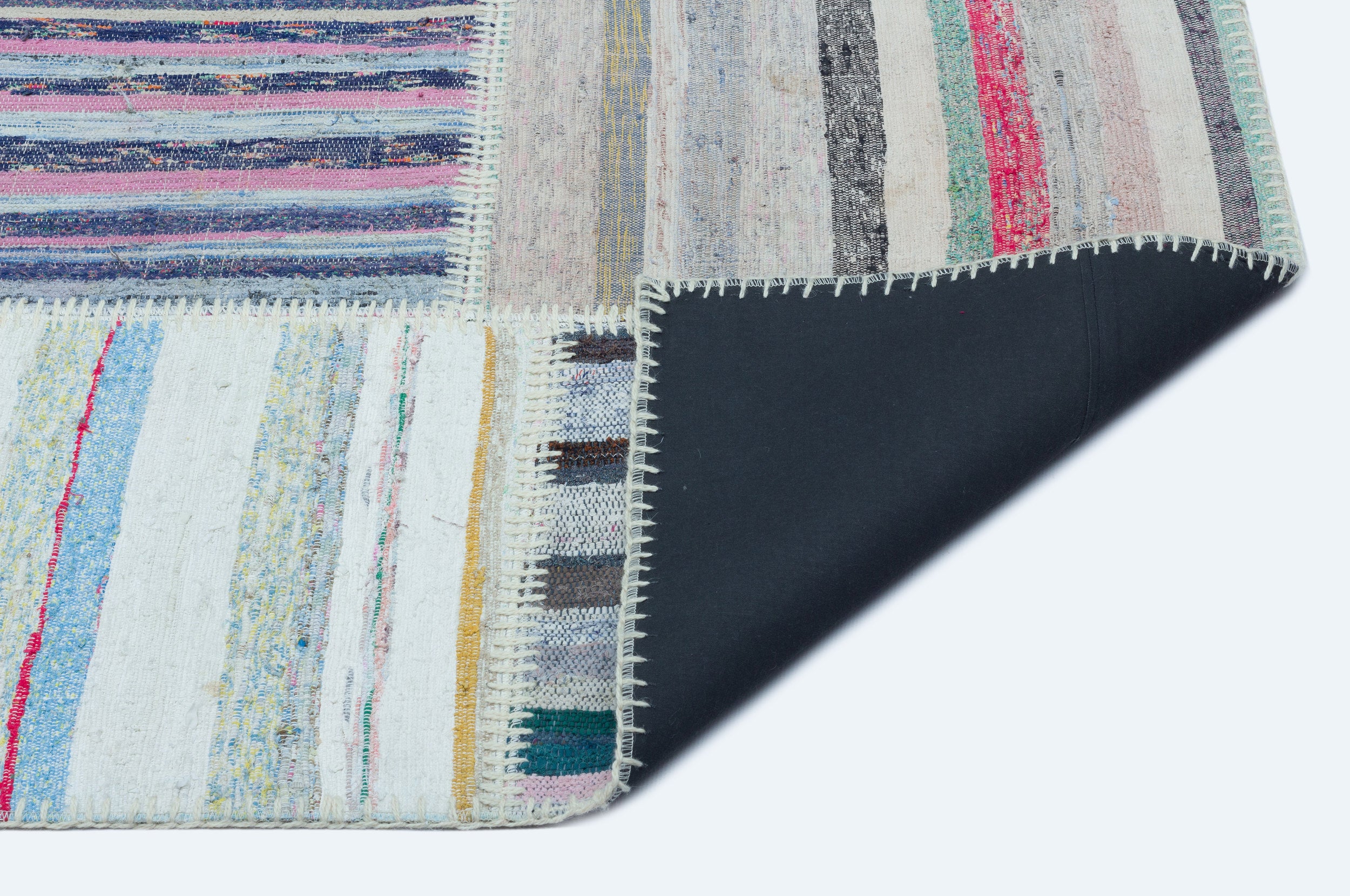 Striped Over Dyed Kilim Patchwork Unique Rug 5'3'' x 7'3'' ft 160 x 222 cm
